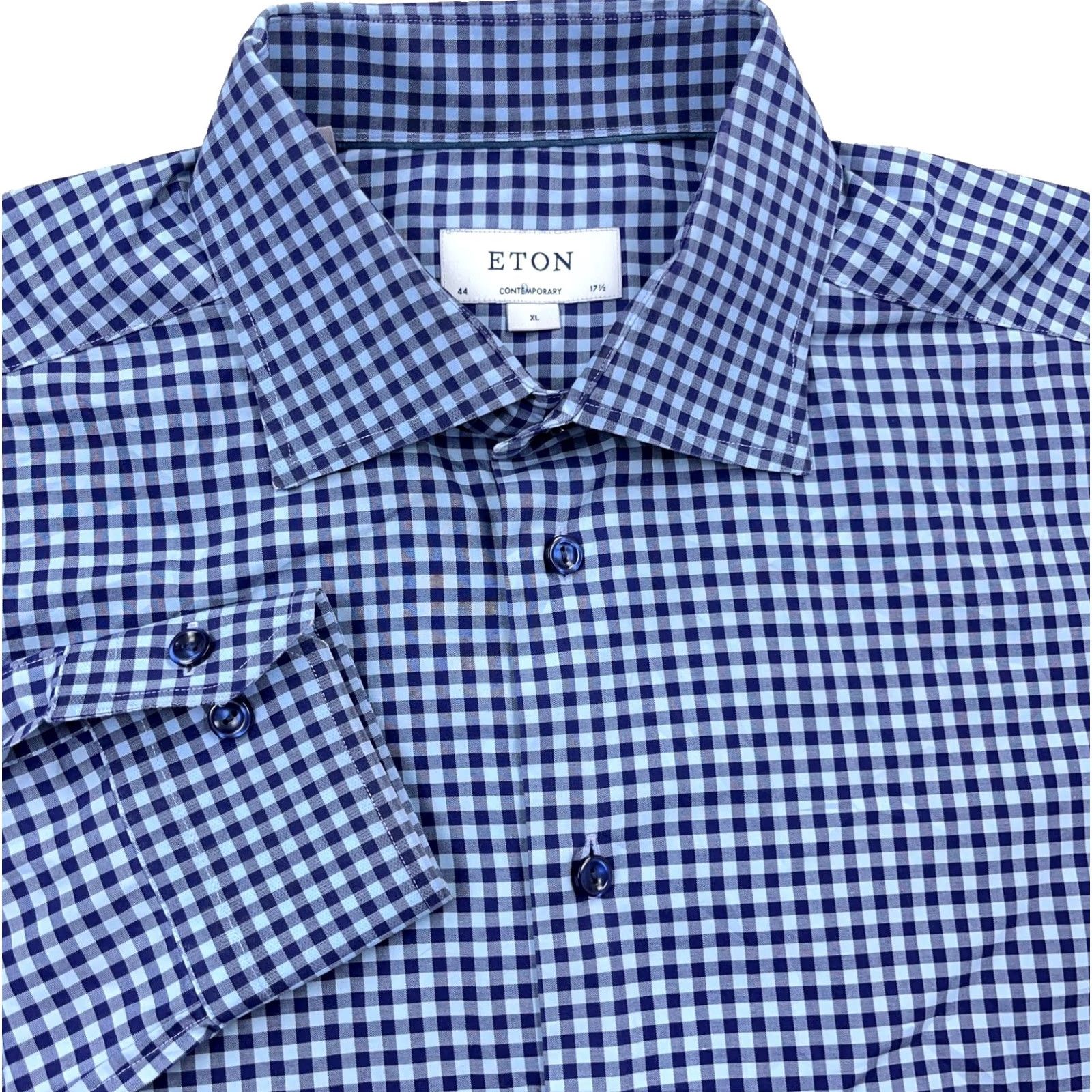 Eton Eton Shirt Mens XL Blue Men Check Button Contemporary Fit Dress Plaid B51 Size 46R - 2 Thumbnail