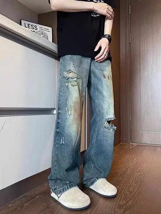 Japanese Brand Retro straight leg casual distressed jeans Size US 32 / EU 48 - 6 Thumbnail