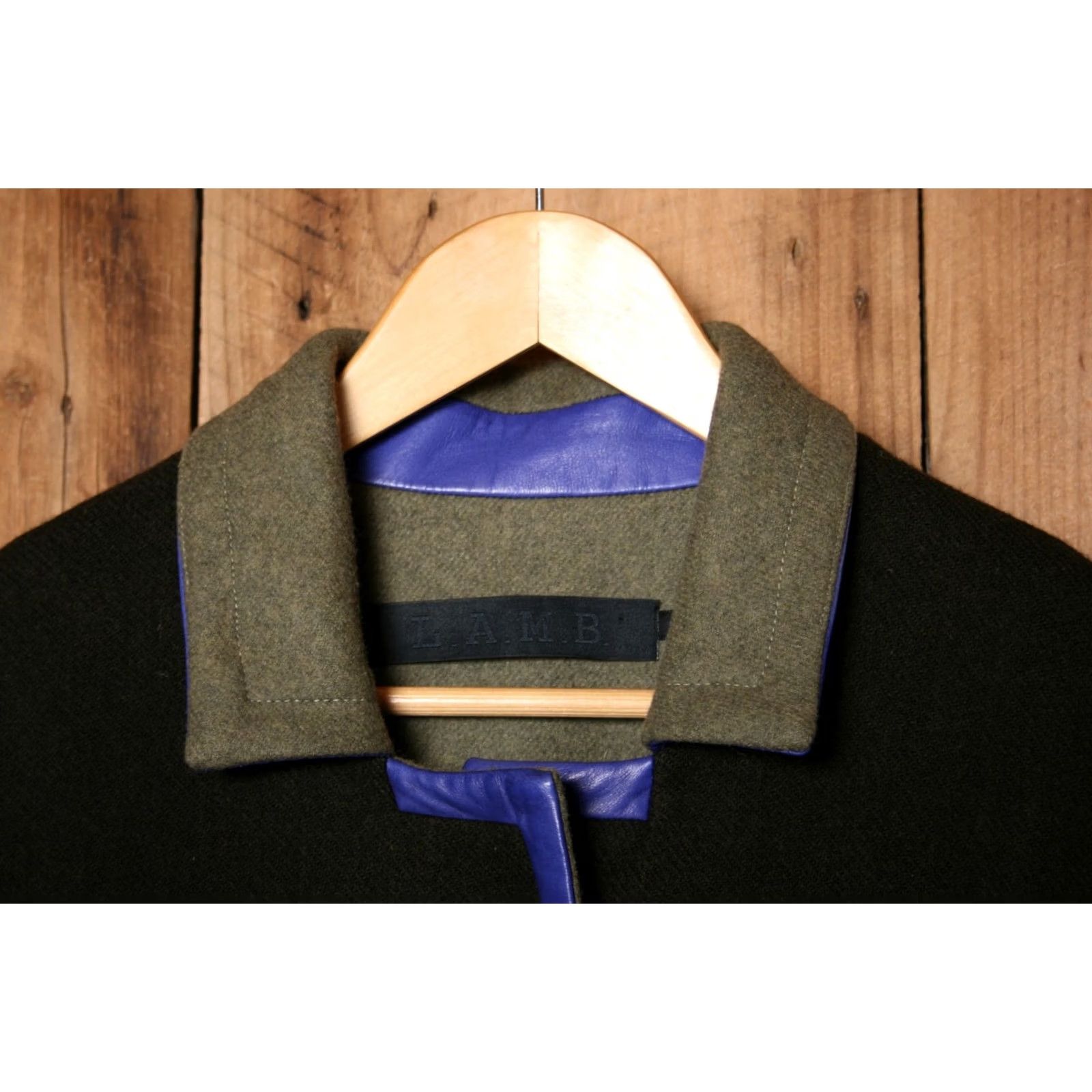 L.A.M.B. L.A.M.B. Coat Wool Dark Green Ultramarine Leather Trimmed Coat Sz. 8 Women Overcoat Mid-Length 33.5" XS? Size M / US 6-8 / IT 42-44 - 2 Thumbnail