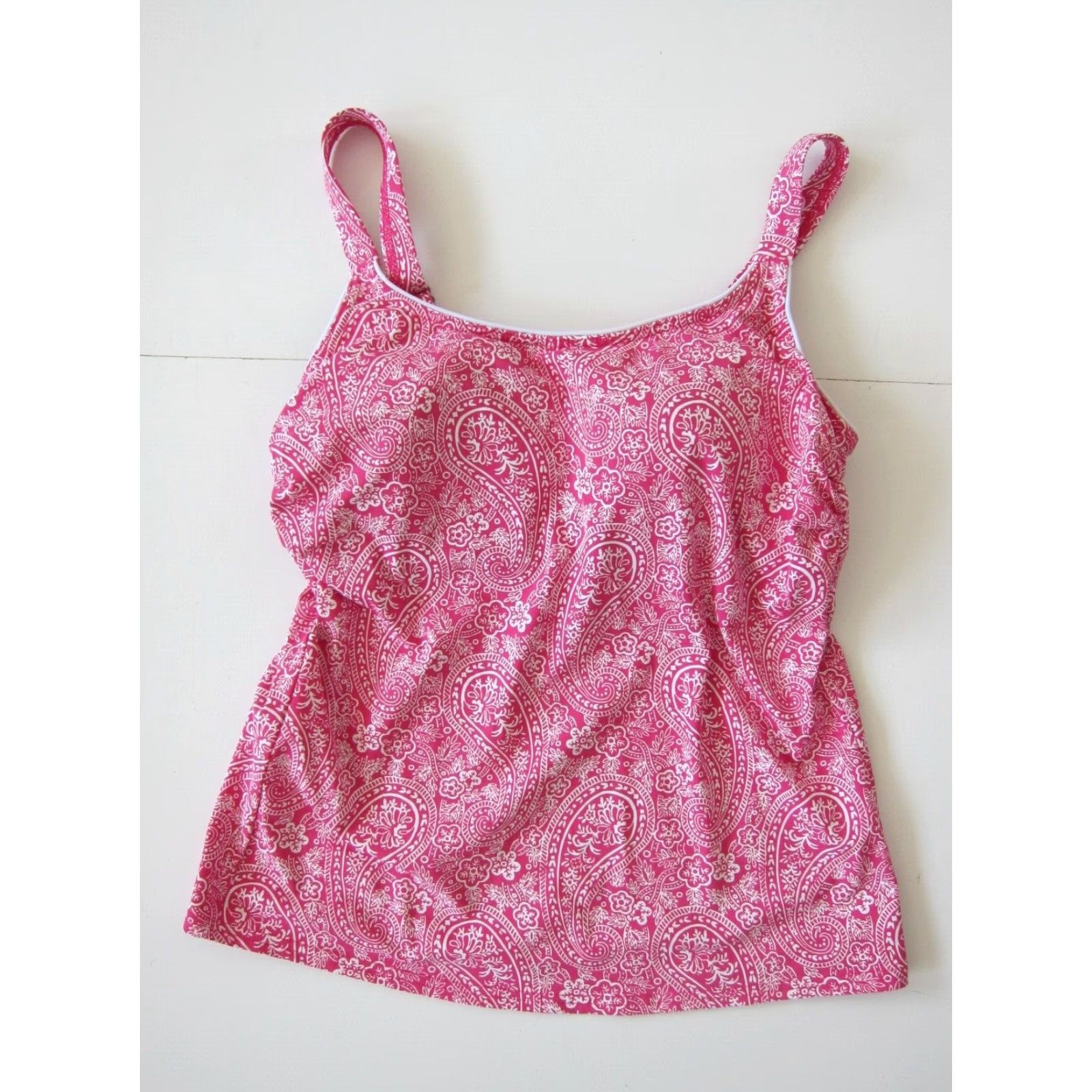 Lands' End VINTAGE Lands End Pink White Floral Built In Bra Tankini Swim Top Women Size 4 Size S / US 4 / IT 40 - 2 Thumbnail