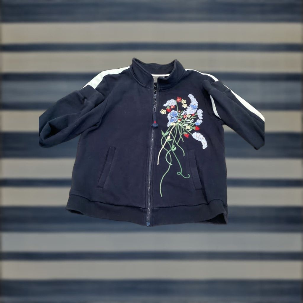 Anthropologie Anthropologie Lizzie Floral Embroidered Full Zip Sweatshirt Jacket Size L Dark Navy/Multi Womens Size L / US 10 / IT 46 - 1 Thumbnail