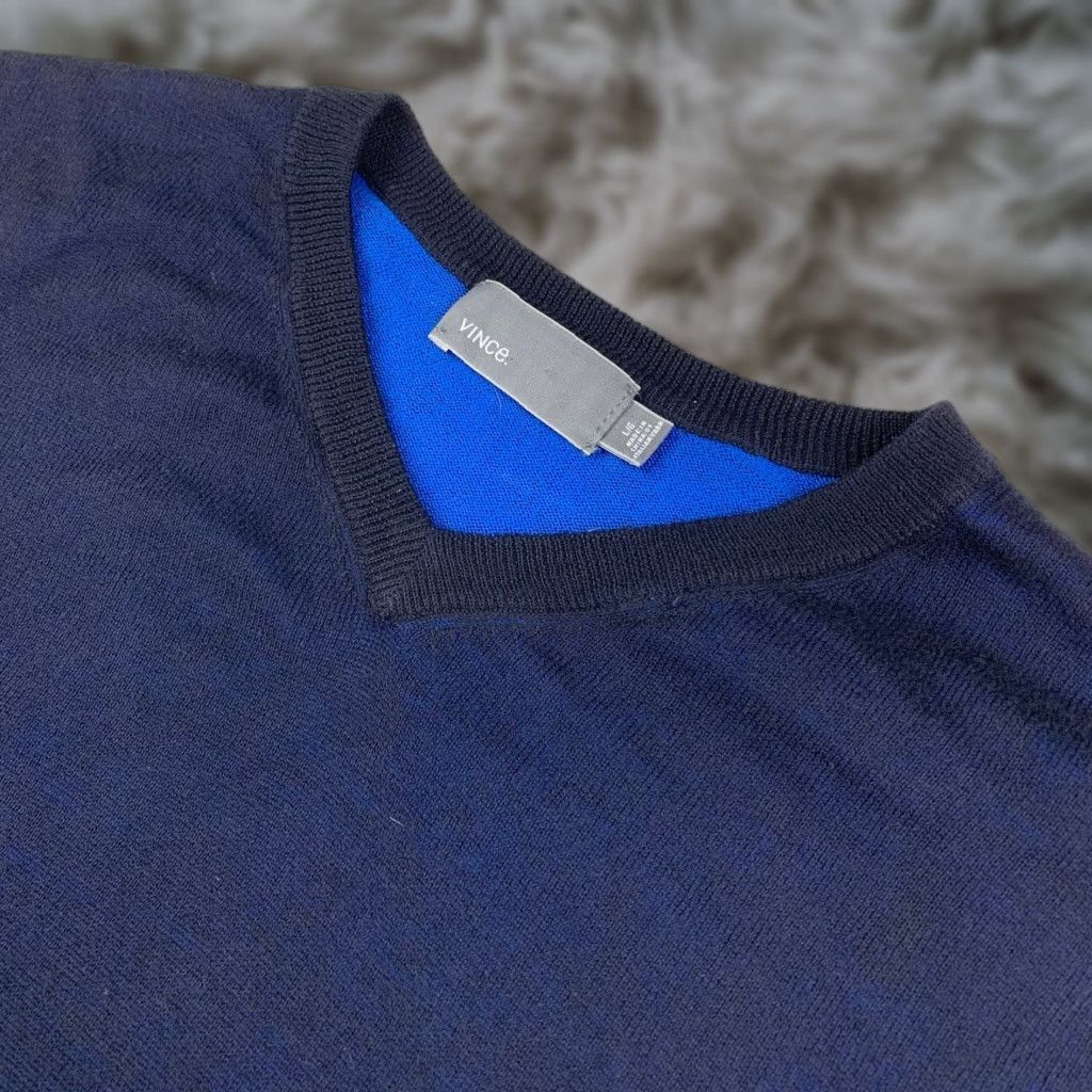 Vince Vince Men's Sweater 100% Cotton V-Neck Pullover Blue/Black Large Size US L / EU 52-54 / 3 - 1 Thumbnail