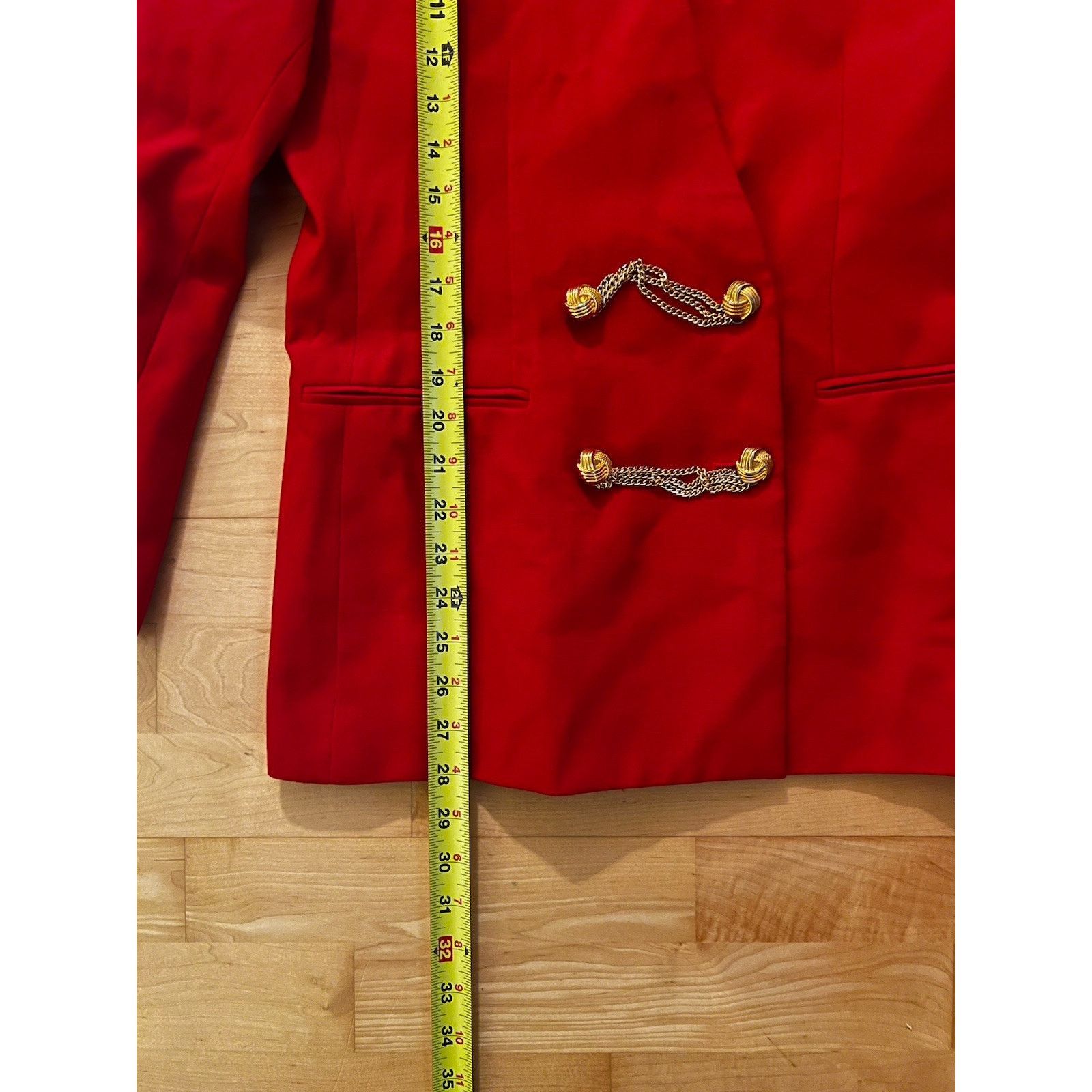 Vintage VTG Kasper Red V Neck Blazer Jacket Gold Chain Buttons 10 Size L / US 10 / IT 46 - 6 Thumbnail