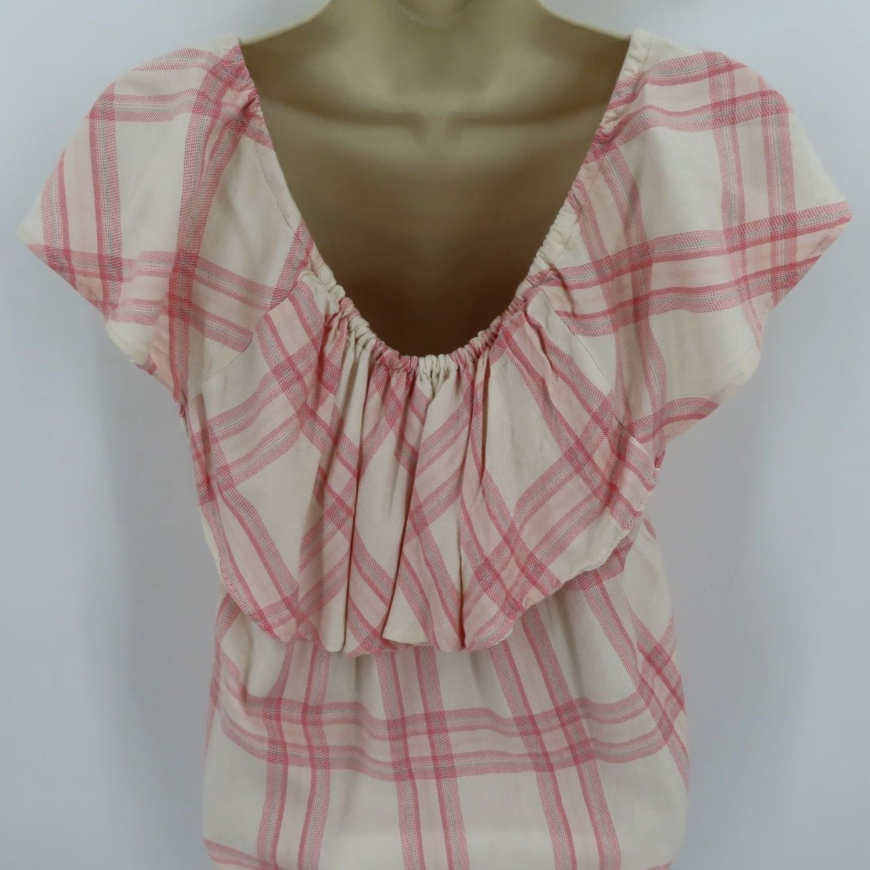 Sanctuary Sanctuary Shirt Women Small Pink Cream Ruffle Sleeveless Plaid Check Tartan Blouse Size S / US 4 / IT 40 - 7 Thumbnail