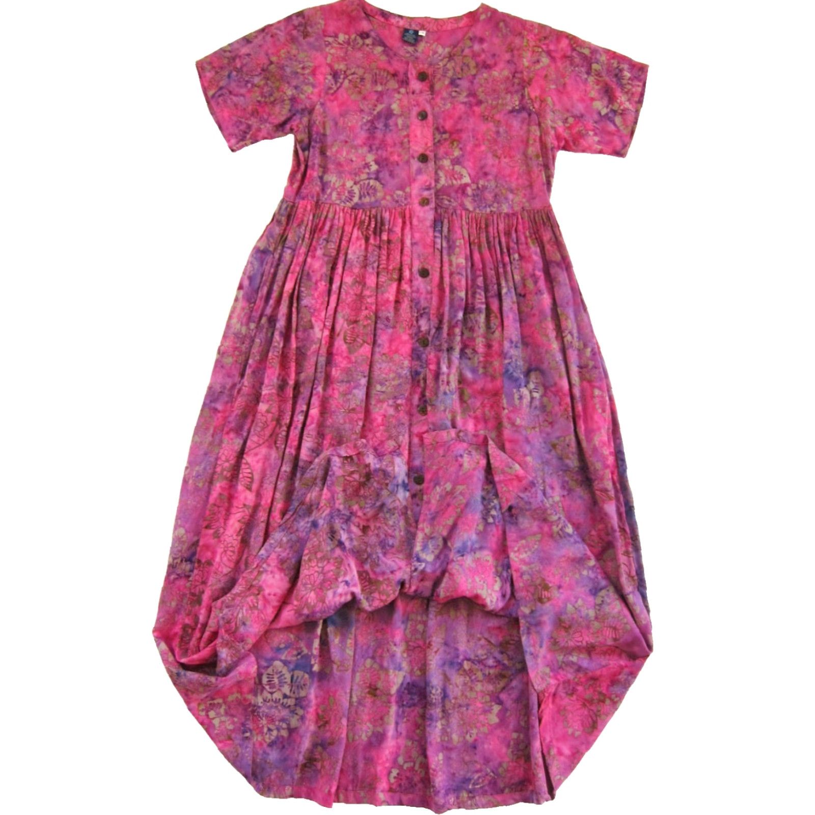 Vintage VINTAGE Hibiscus Collection Hawaii Rayon Pink Tie Dye Pocket Button Down Maxi Dress S Size S / US 4 / IT 40 - 5 Thumbnail