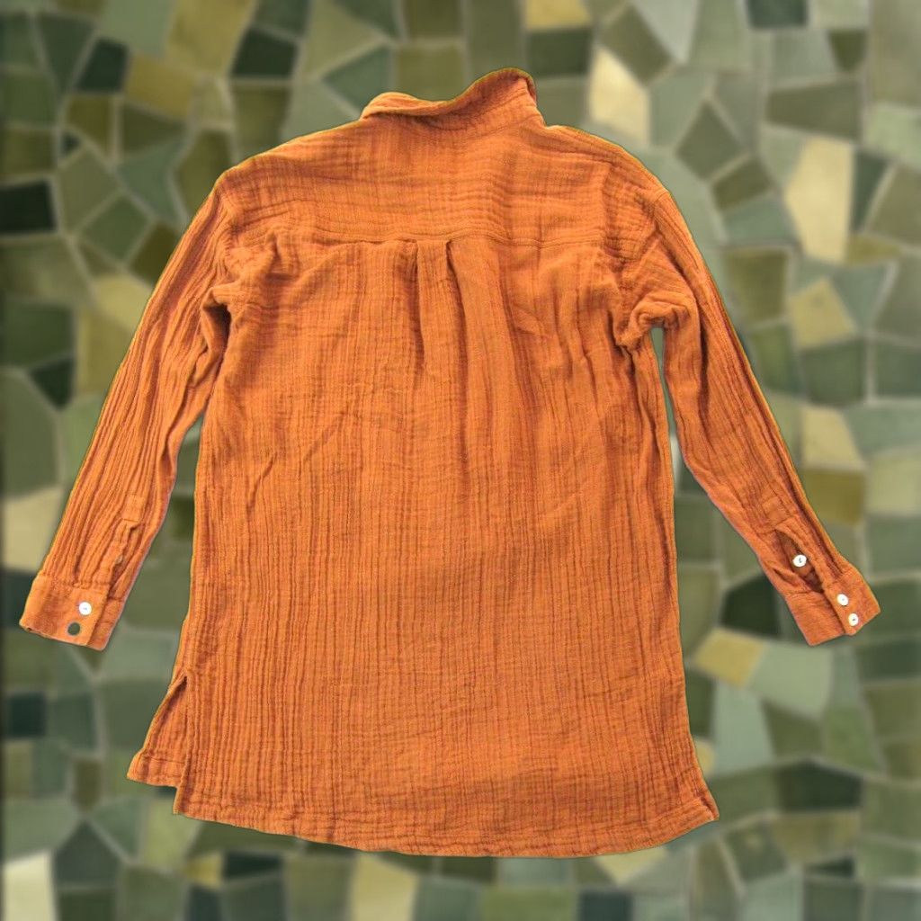 Free People Free People Collared Long Sleeve Oversize Blouse S Orange Cotton Gauze Women’s Size S / US 4 / IT 40 - 1 Thumbnail