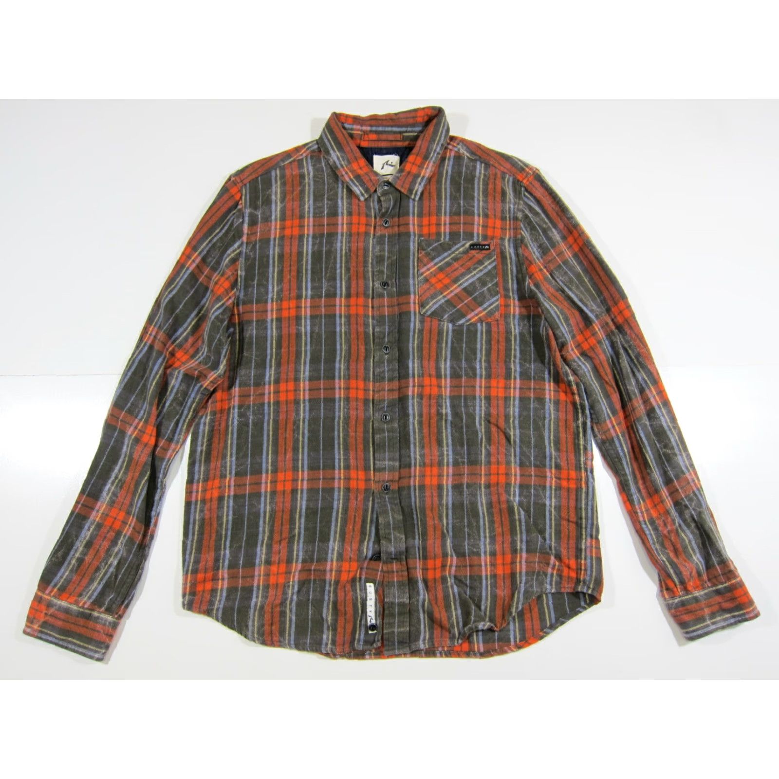 Rusty Rusty Shirt Button-Down Plaid Long Sleeve 100% Cotton Men M Green Orange Blue Collection Pocket Size US M / EU 48-50 / 2 - 7 Thumbnail