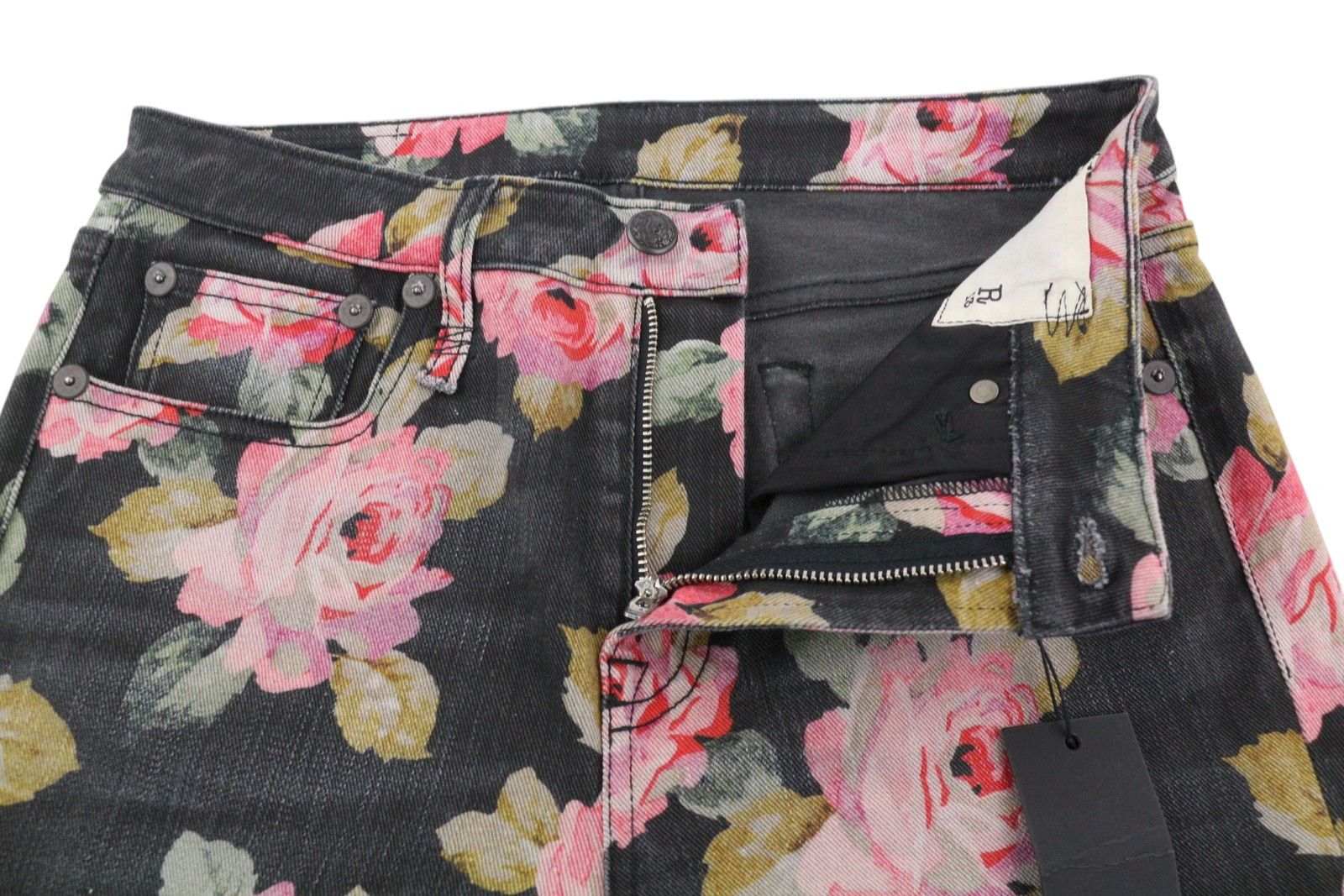 R13 KICK FIT 27 Rose Print Slim Straight Cropped Jeans 85847 Size 27" / US 4 / IT 40 - 4 Thumbnail