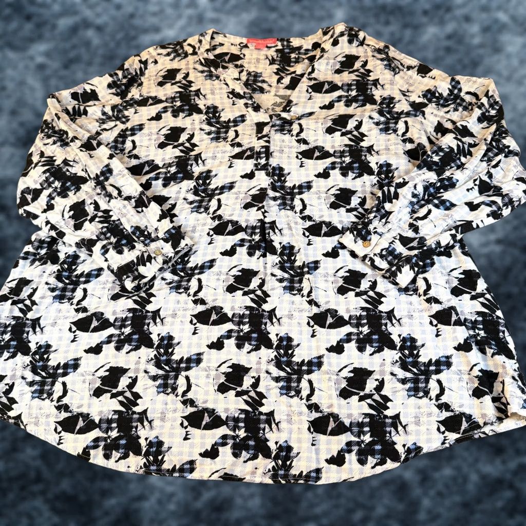 Vintage Woman Within Blouse Floral 3/4 Sleeve Button Up Womens 2X Plus Size 26/28 Rayon V-Neck Bohemian Casual Shirt Size XXL / US 16-18 / IT 52-54 - 1 Thumbnail
