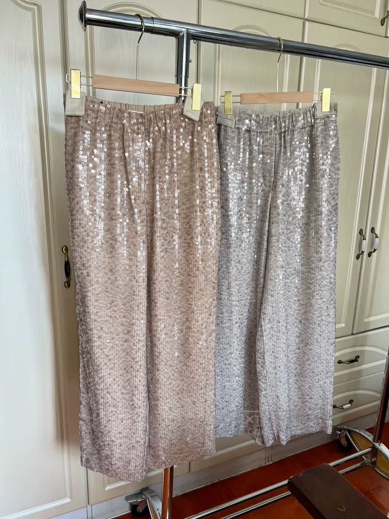 Brunello Cucinelli Brunello Cucinelli Full Sequin Silk Wide Leg Pants Size 26" / US 2 / IT 38 - 2 Thumbnail