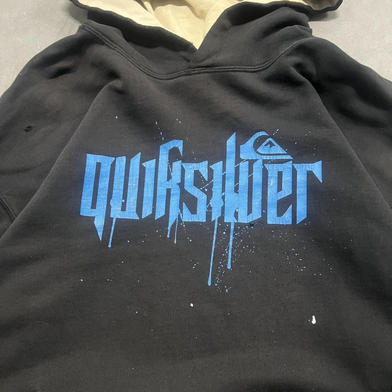 Quiksilver Crazy Vintage Y2K/2000s Quiksilver Skater Essential Black Y2K Hoodie with Blue Accents and a paint splatter! Size US S / EU 44-46 / 1 - 2 Thumbnail