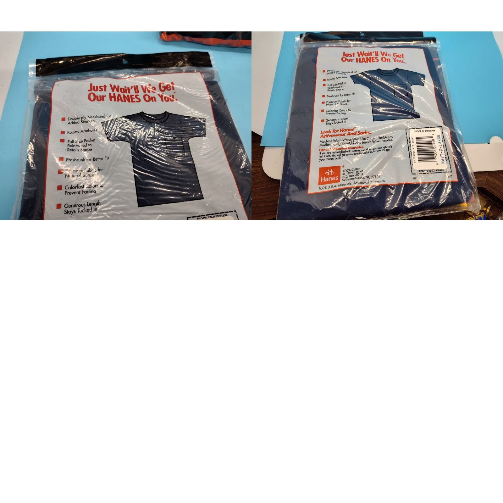 Hanes VINTAGE Hanes T-Shirt Men XL Navy Blue Pocket Short Sleeve 90s Cotton Factory Sealed Lot of 2 Size US XL / EU 56 / 4 - 8 Thumbnail