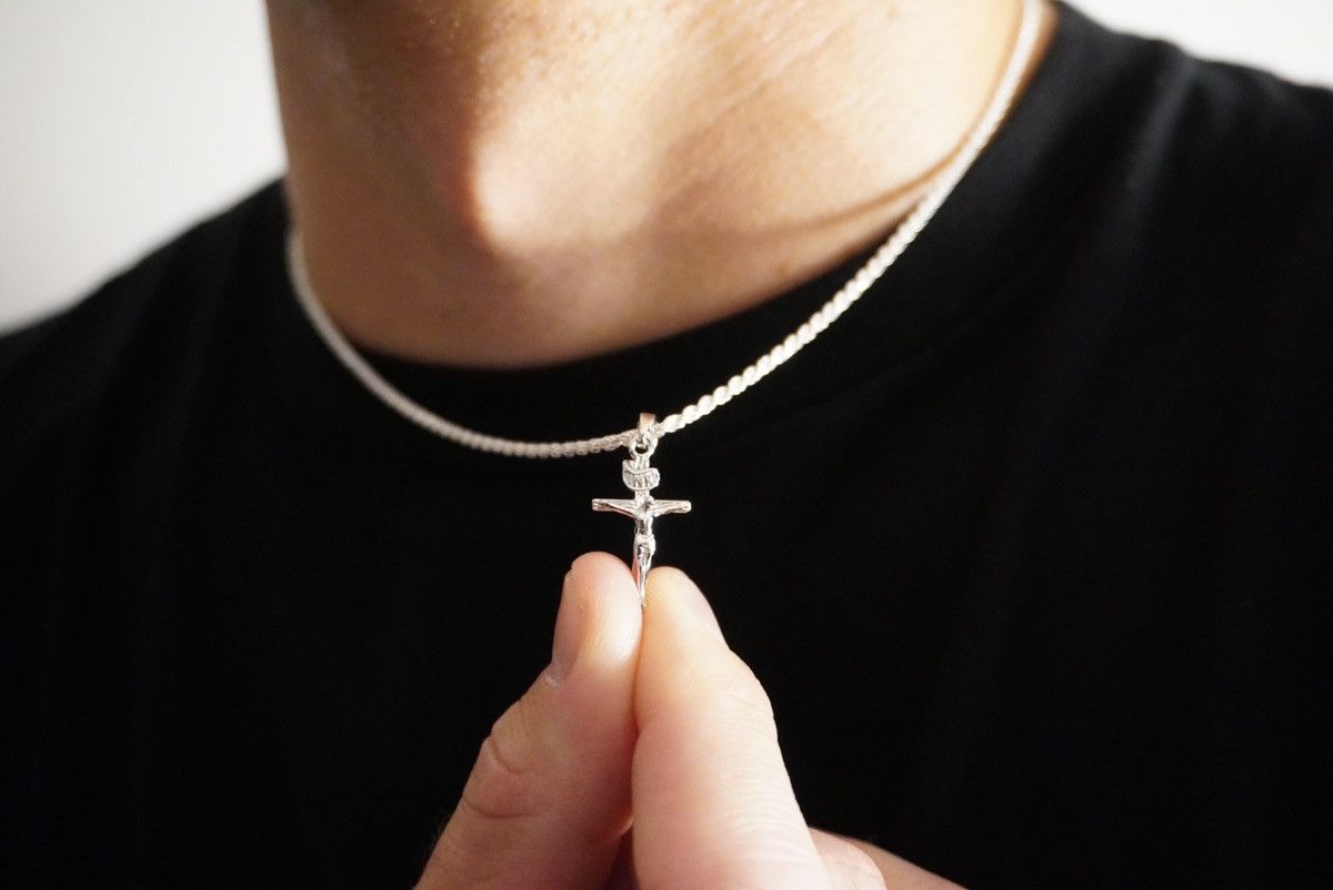 Jewelry Solid .925 Sterling Silver Rope Chain And Cross Set 2mm 18” Size ONE SIZE - 4 Thumbnail