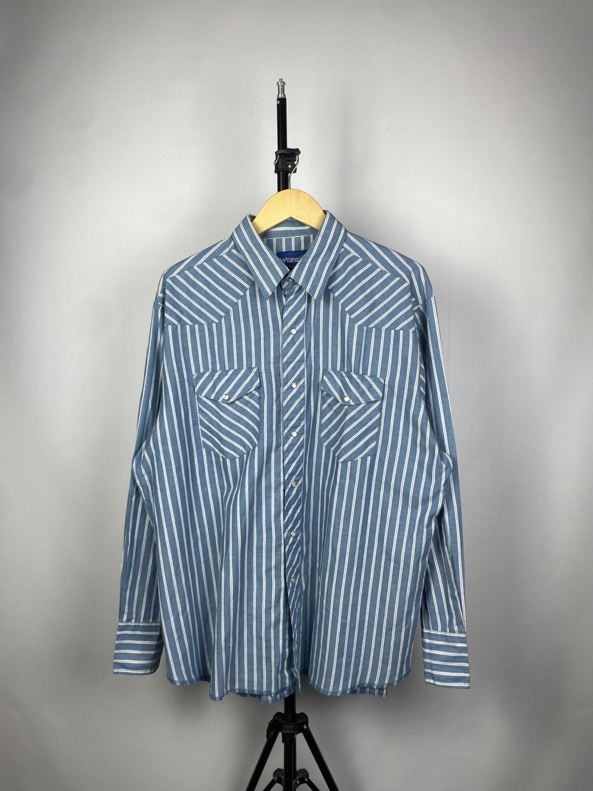 Cowboy Equipment × Vintage × Wrangler Vintage 90s USA Western Wrangler Striped long sleeve Shirt Size US XL / EU 56 / 4 - 1 Thumbnail