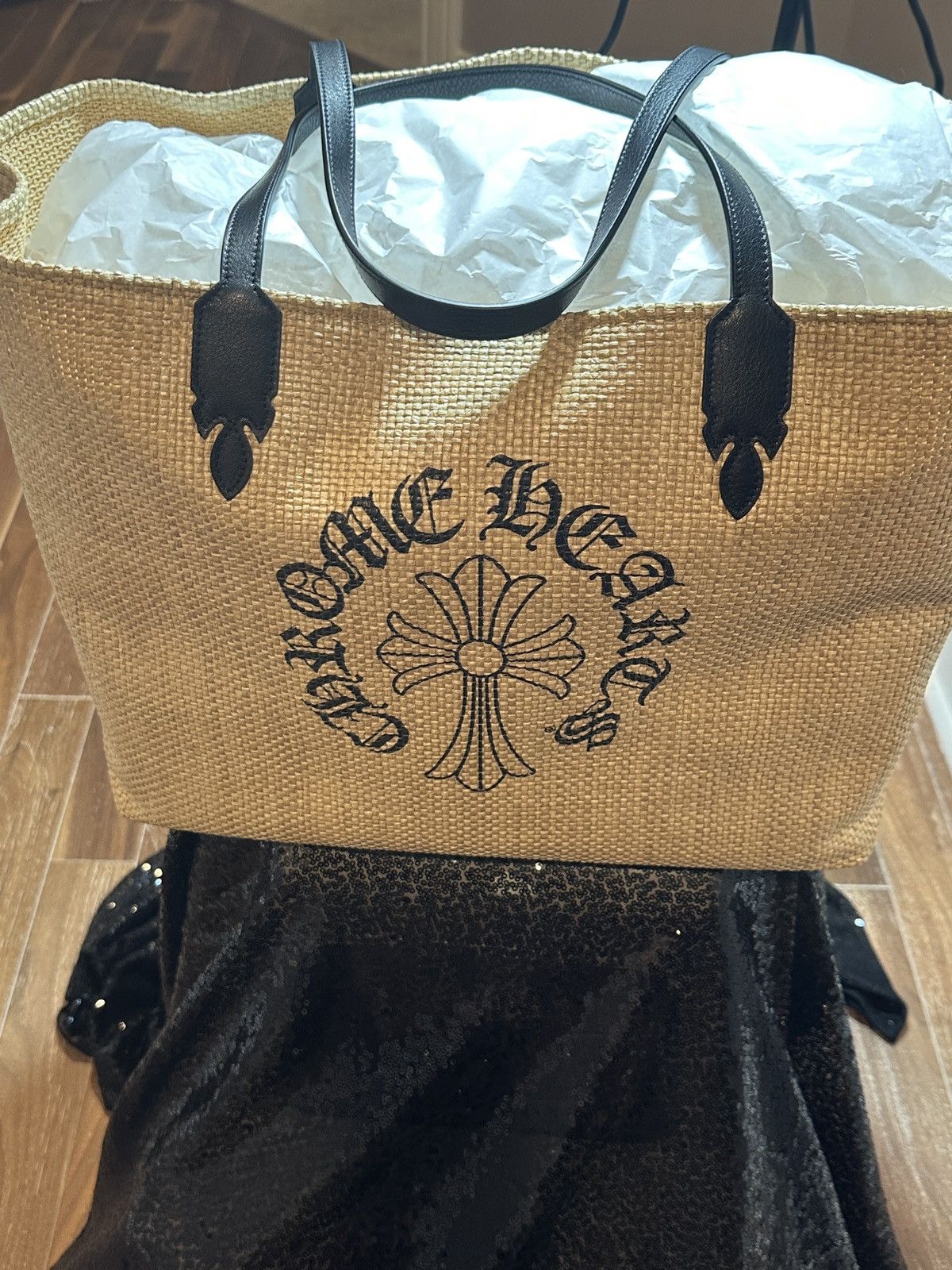 クロムハーツ CHROME HEARTS HORSESHOE BEACH BAG Chrome Hearts Straw Beige Horseshoe Logo Small-Tote Bag