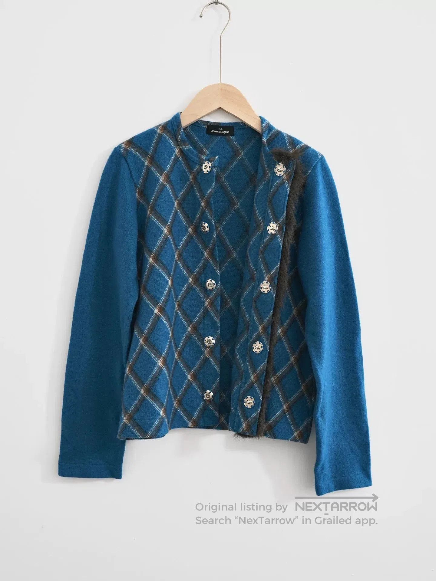 Comme des Garcons blue plaid cardigan with fur detail. Size M / US 6-8 / IT 42-44 - 4 Thumbnail