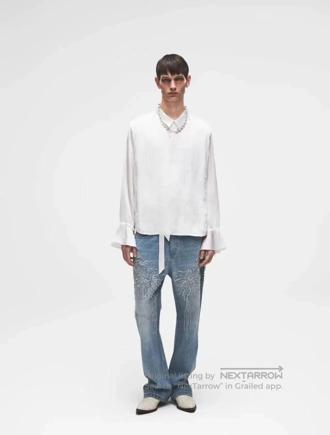 SLY Silver Embroidered Denim Pants by SLUM. Size US 30 / EU 46 - 2 Thumbnail
