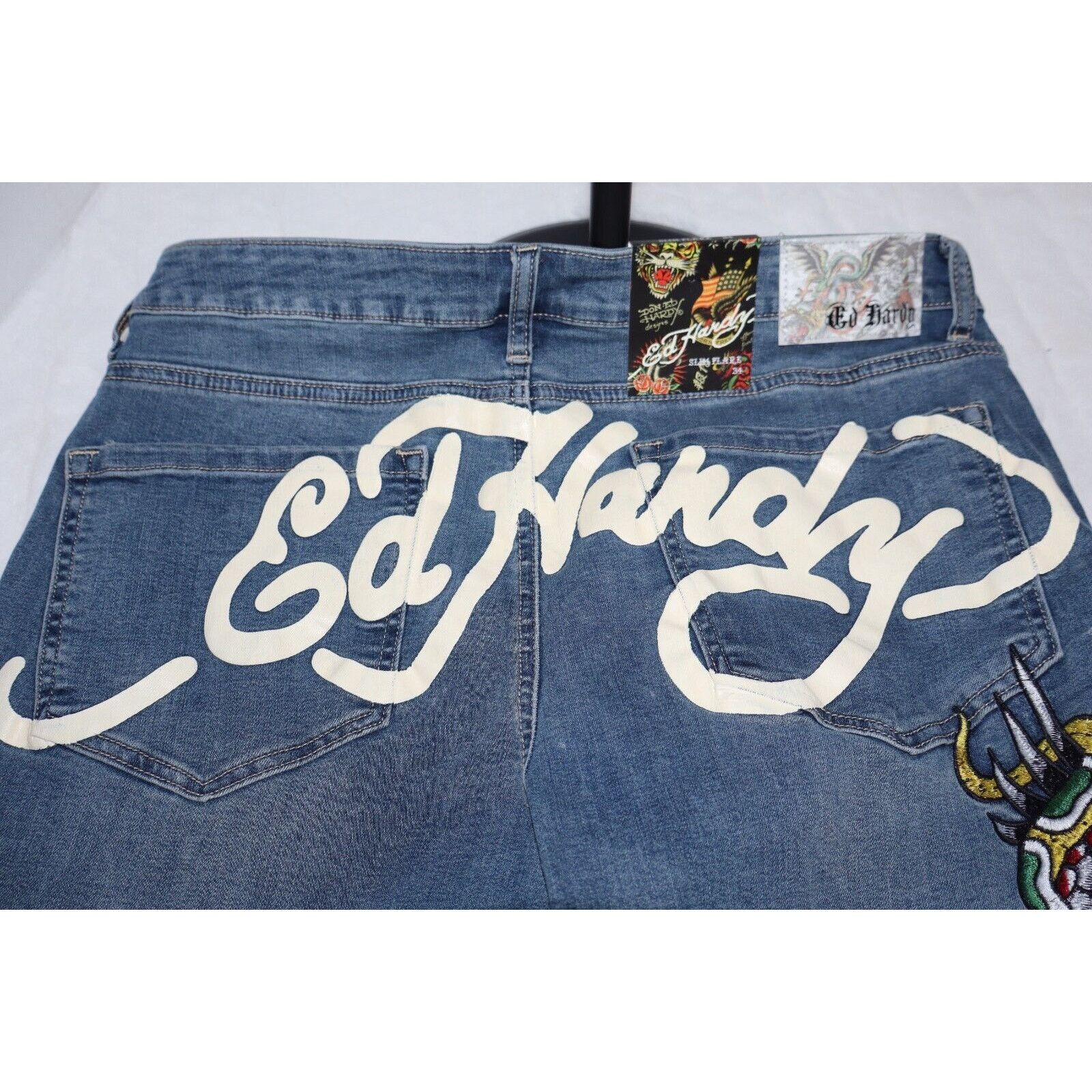 Ed Hardy ED HARDY NWT Slim Flare New York City Eagle Patch Jeans Size 28" / US 6 / IT 42 - 4 Thumbnail