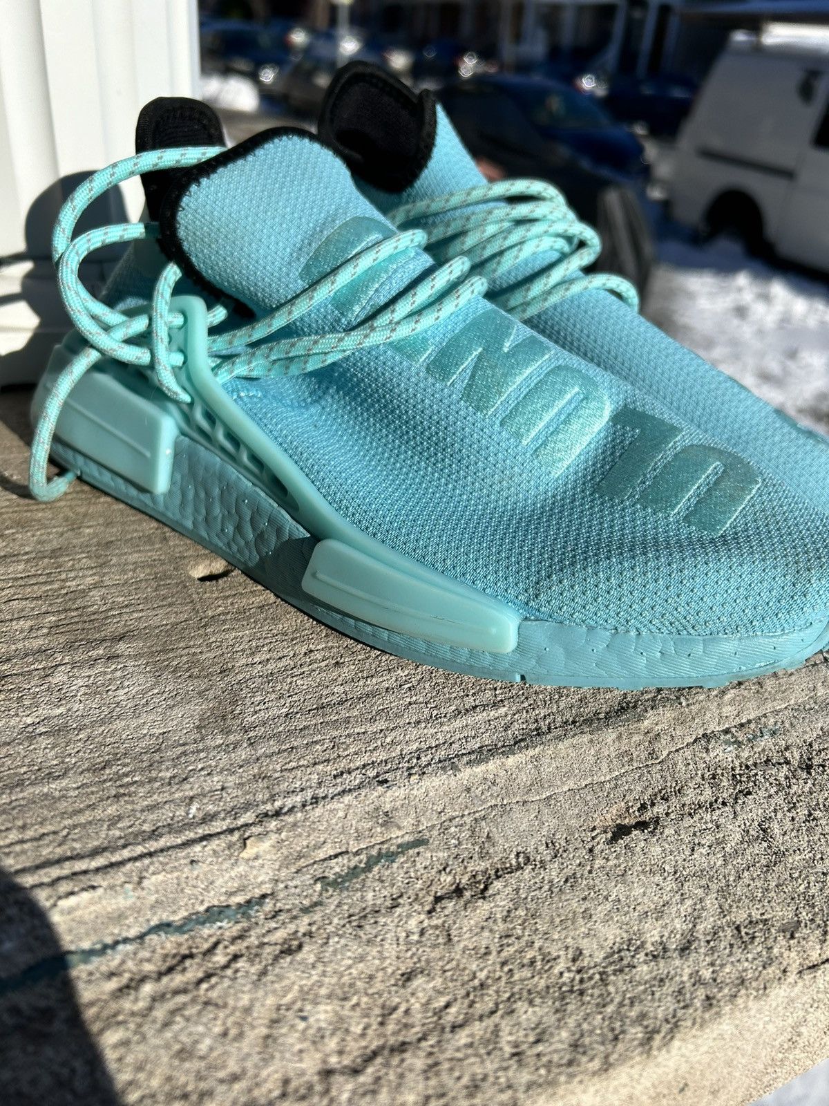 image of Adidas Pharrell Human Race Shoes in Green, Men's (Size 9.5)