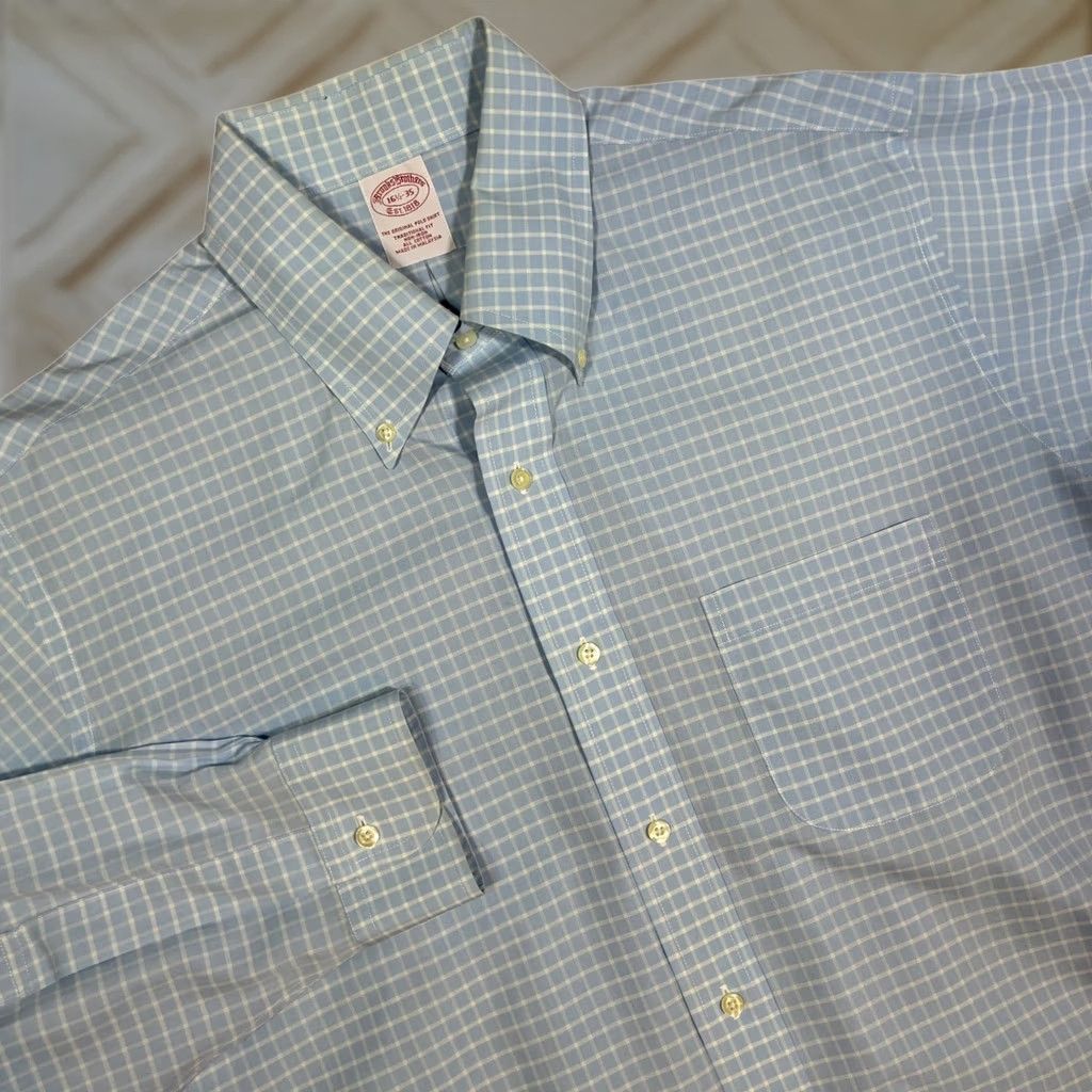 Brooks Brothers Brooks Brothers Mens Button-Down Shirt Blue Checkered Long Sleeve Traditional Cotton Non-Iron Pocket Worldsfront? Size US XL / EU 56 / 4 - 1 Thumbnail