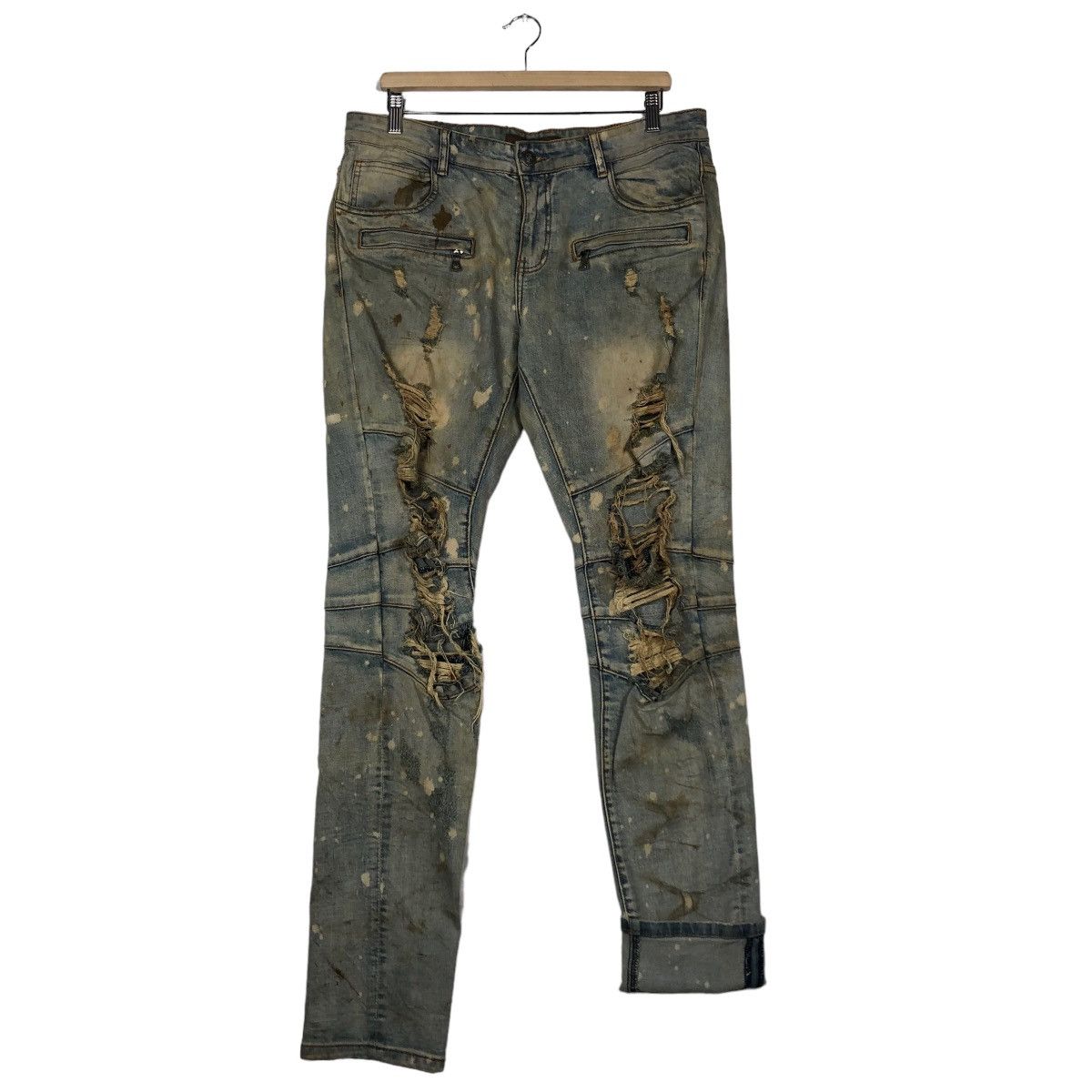 Japanese Brand 🔥Distressed Denim Skinny Punk Design Crysp Denim Japan Size US 34 / EU 50 - 10 Thumbnail