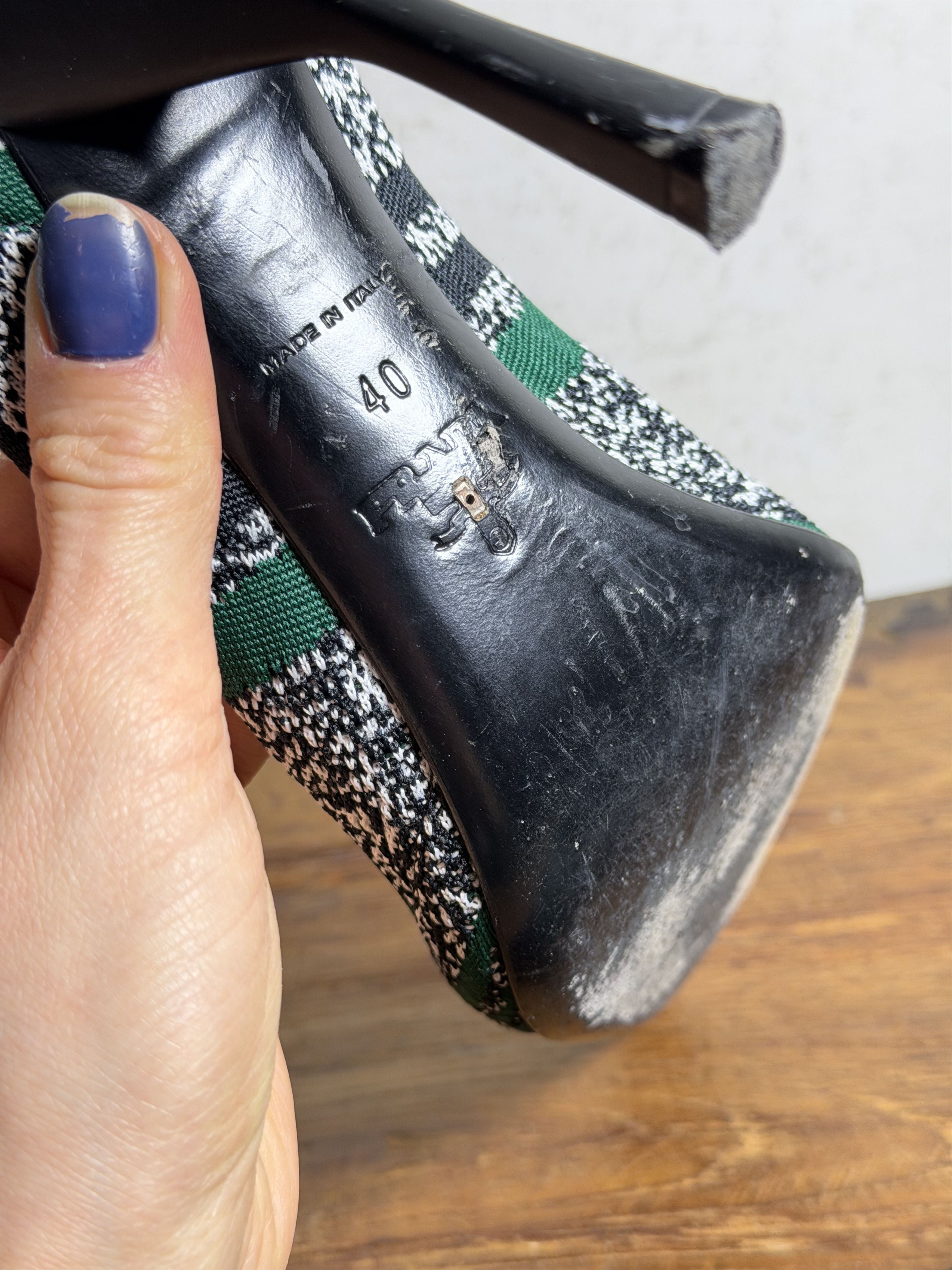 Prada Prada Green/Black Printed Knit Fabric Pointed Toe Pumps Size US 10 / IT 40 - 10 Thumbnail