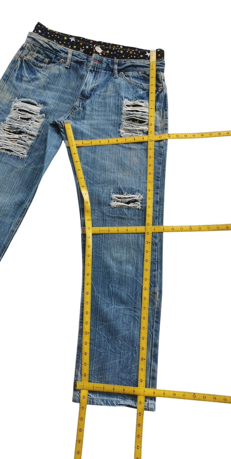 Japanese Brand Vintage Double Waist Distressed Jeans Star Waistband Size US 32 / EU 48 - 9 Thumbnail
