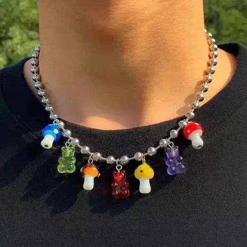 Other Mushroom Acrylic Transparent Bear Bead Choker Necklace Size ONE SIZE - 1 Thumbnail