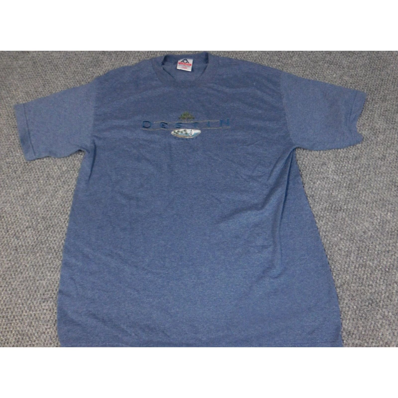 destin Destin Florida Alstyle Mens T-Shirt Blue Crew Neck Short Sleeve Logo Palm Trees L Blue 90s Florida Theme Boys Size US L / EU 52-54 / 3 - 3 Thumbnail