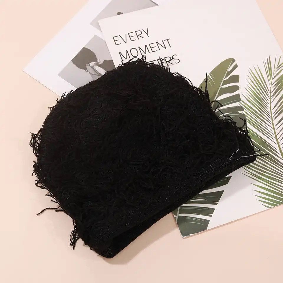 Vintage Distressed Knitted Beanie (black) Size ONE SIZE - 1 Thumbnail