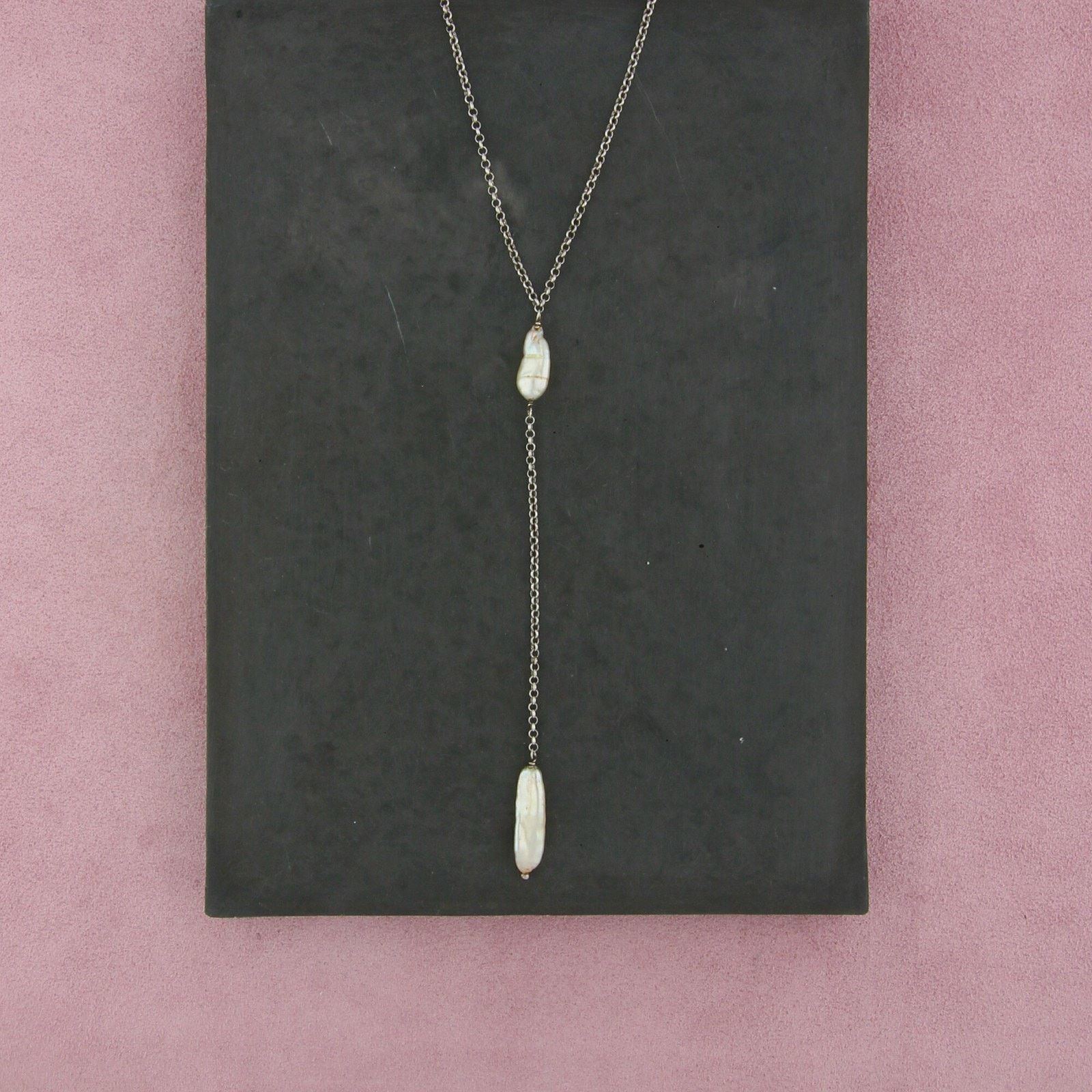 Sterling Silver sterling silver biwa pearl lariat necklace size 18in Size ONE SIZE - 1 Thumbnail