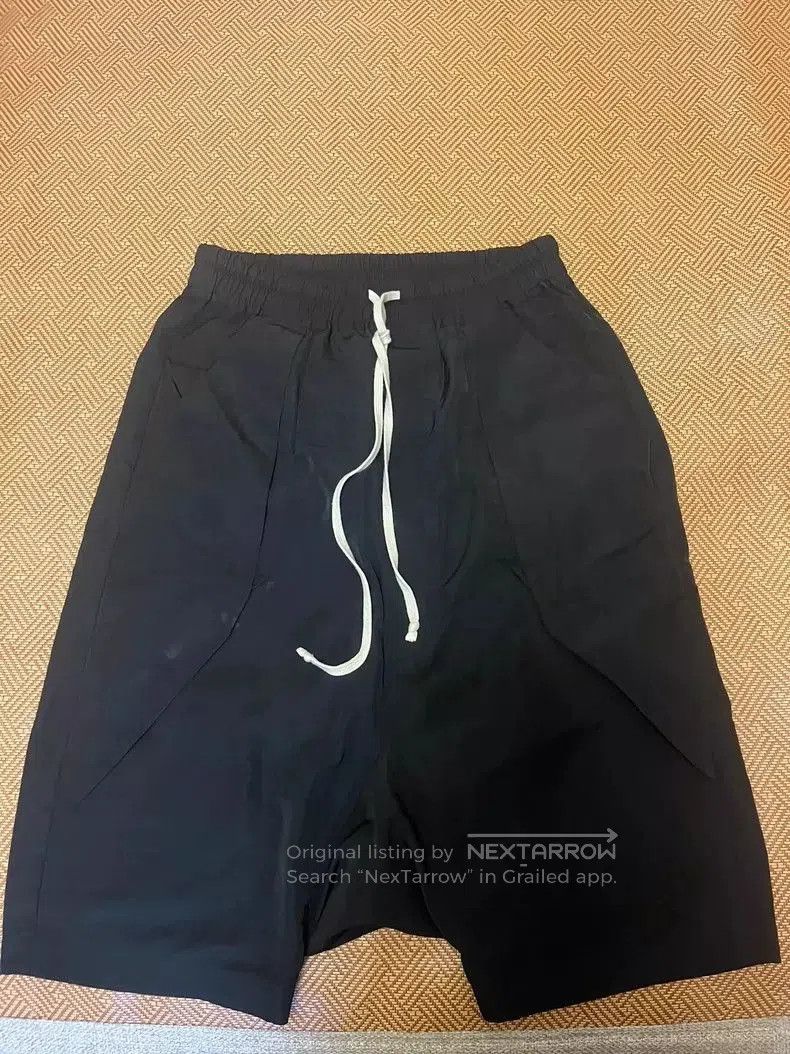 Rick Owens Black Drop-Crotch Shorts.