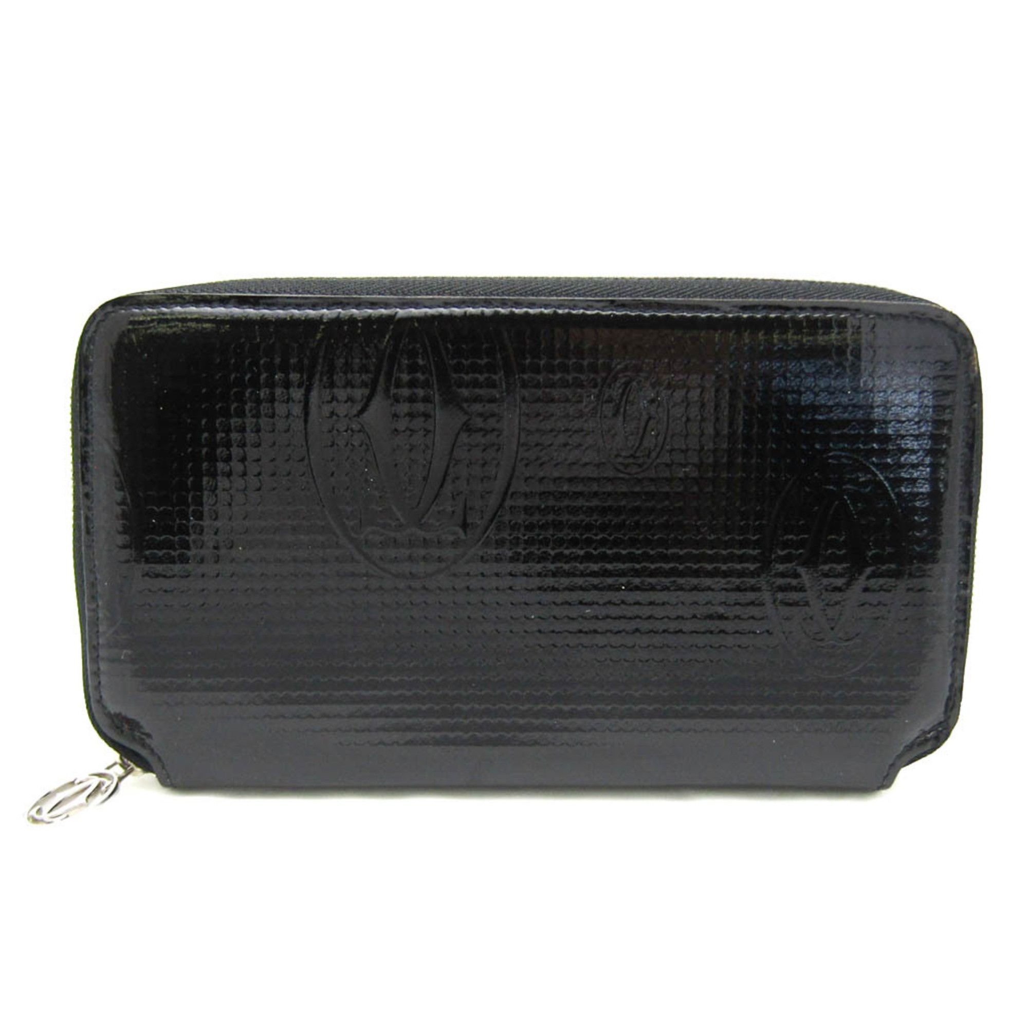 image of Cartier Happy Birthday Women,men Patent Leather Long Wallet (Bi-Fold) Black, Women's