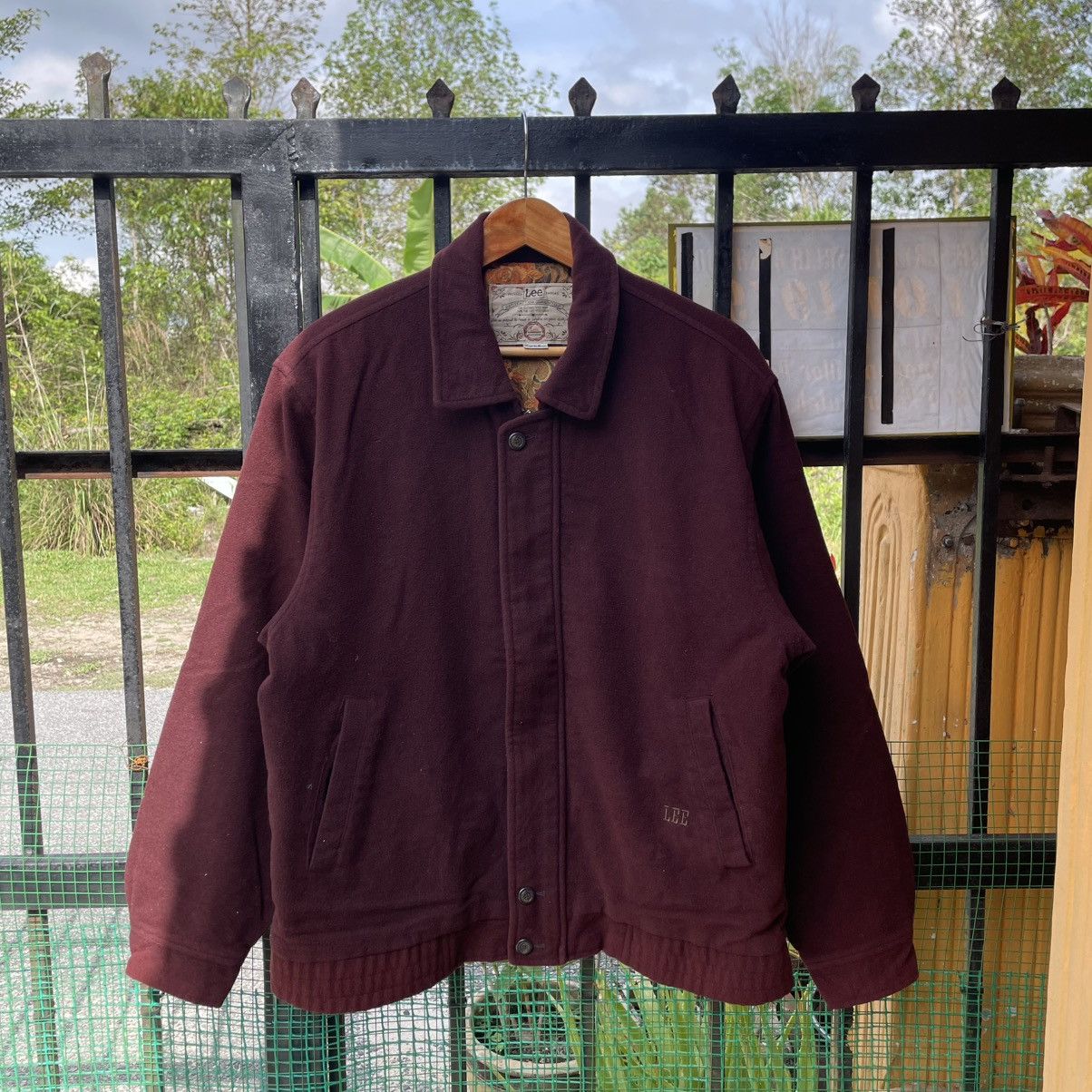 Lee 🔥Vintage Lee Small Logo Full Zipper Wool Maroon Jacket Size US M / EU 48-50 / 2 - 1 Thumbnail