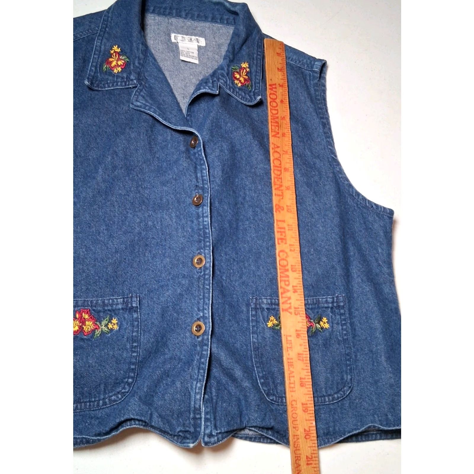 Denime VINTAGE I. C. Isaacs Vest Shirt Women L Blue Chambray Denim Floral Embroidered Sleeveless V-Neck Casual 90s Cottagecore Size L / US 10 / IT 46 - 5 Thumbnail