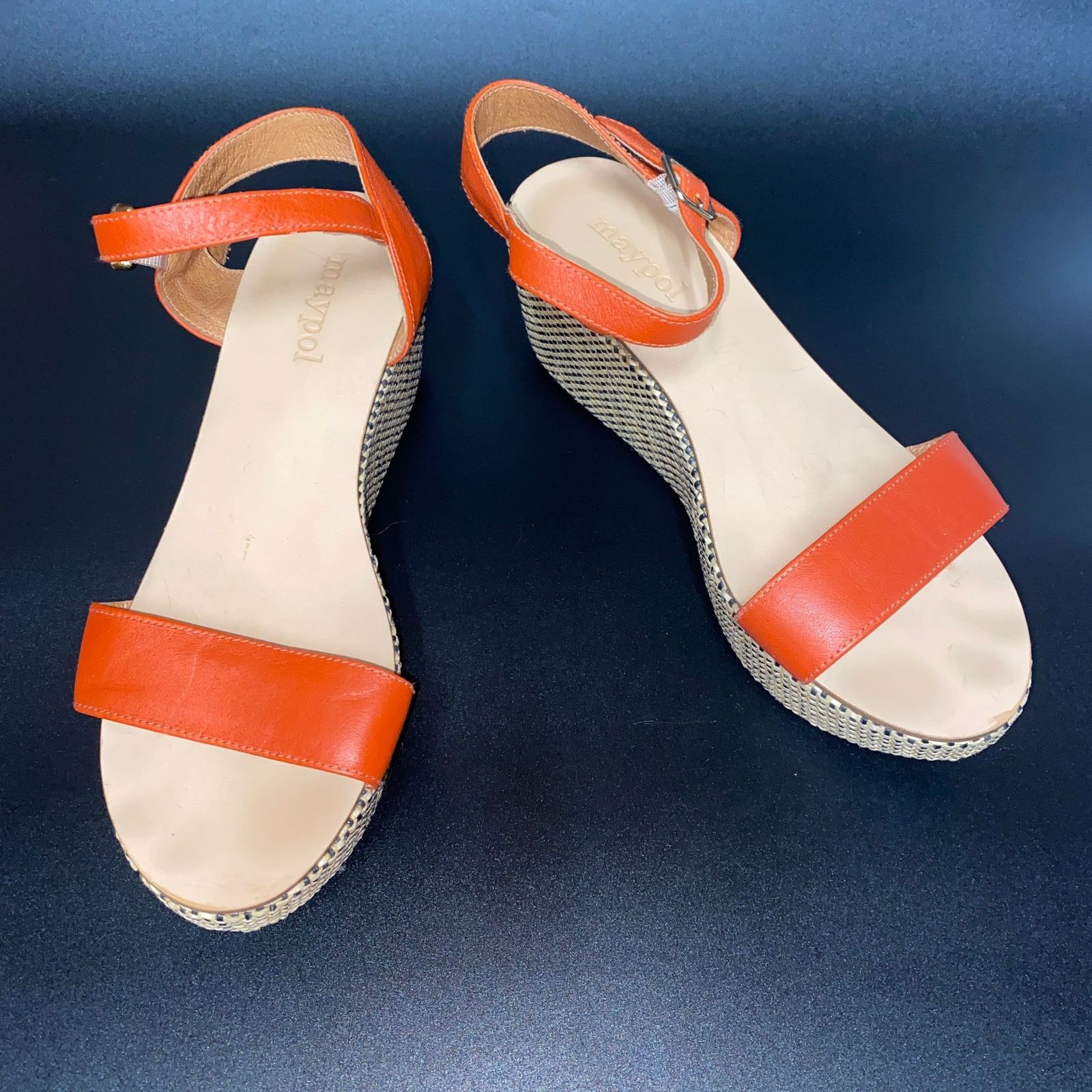 Maypol Brown Leather Wedge Heel Shoes Platform Sandals 38 Us 7.5, Women's