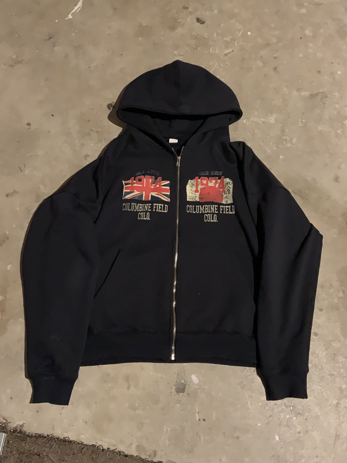 image of Vintage Columbine War Navy Zip Up 74Iswar, Men's (Size 2XL)