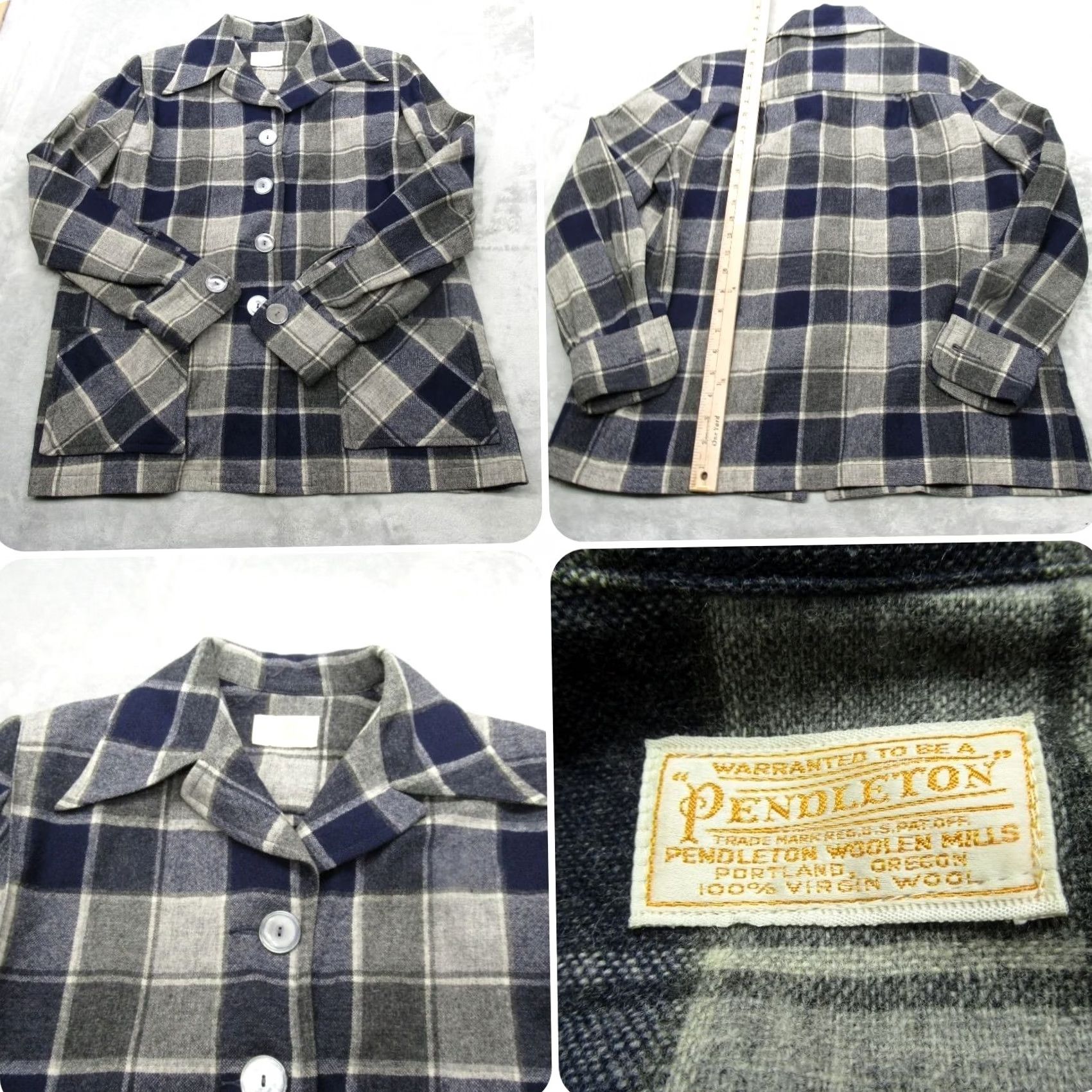 Pendleton VINTAGE Pendleton Wool Shirt Jacket Womens Large Blue Plaid Pockets USA Made VTG 50's Woman Shirt Jacket Blue Size L / US 10 / IT 46 - 2 Thumbnail
