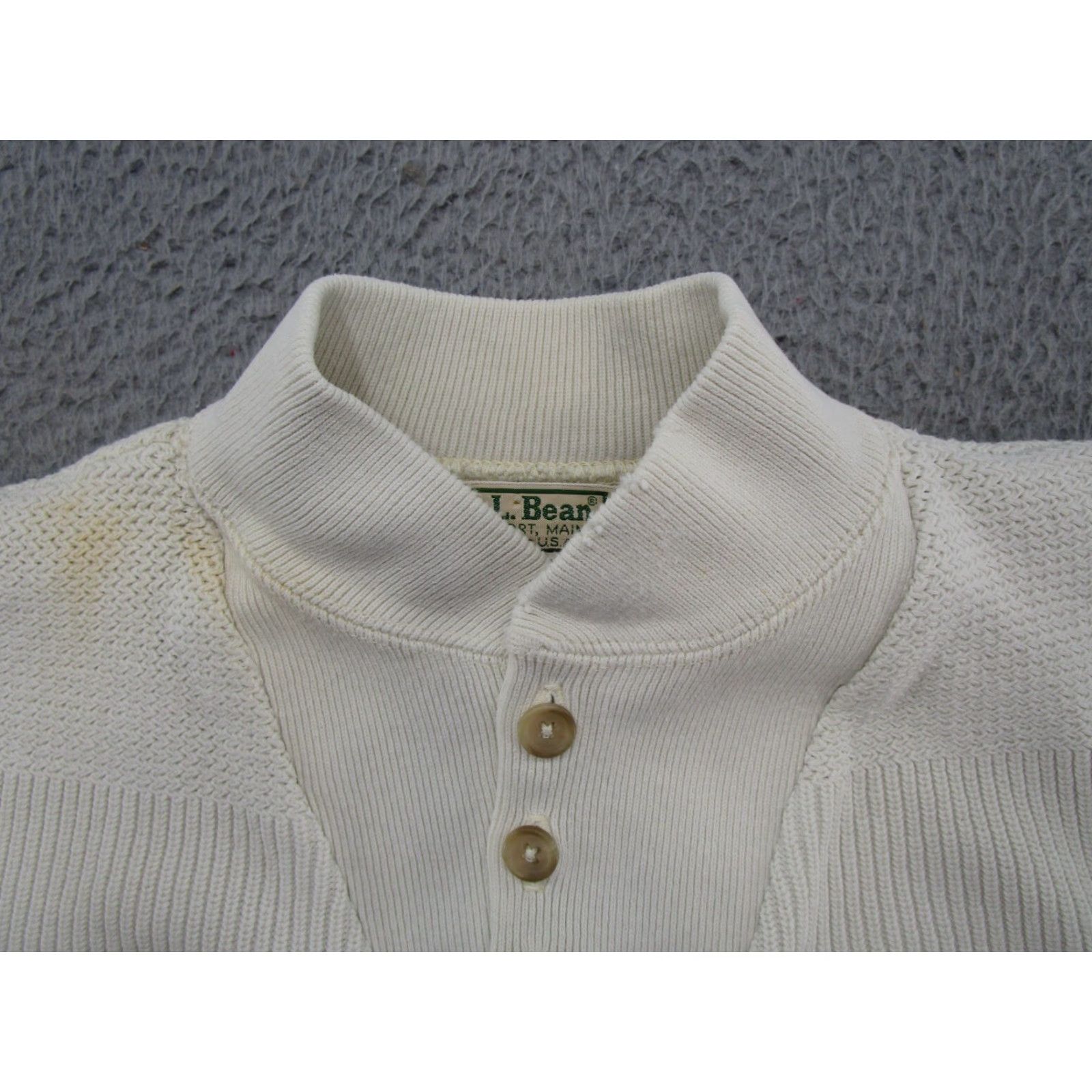 Vintage VTG LL Bean Mens Ivory Henley Heavy Cotton Sweater Pullover USA Made 90s READ Size US L / EU 52-54 / 3 - 3 Thumbnail