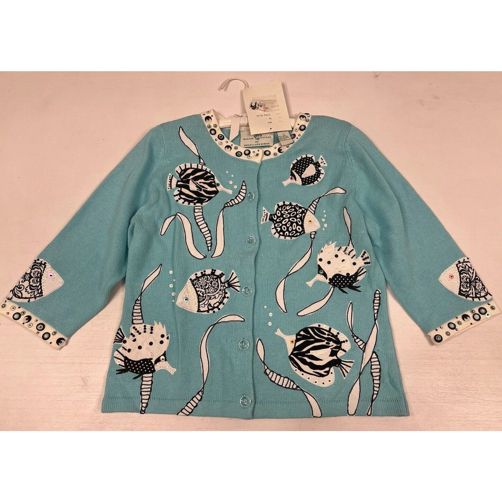 The Unbranded Brand New Design Options Philip & Jane Gordon Aqua Cardigan M NWT! Size M / US 6-8 / IT 42-44 - 1 Thumbnail
