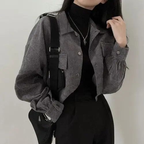 image of Vintage Corduroy Cropped Jacket in Grey, Women's