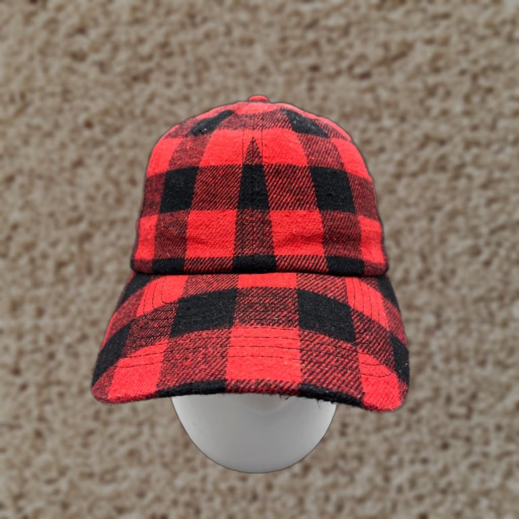 Vintage Kbethos Hat Cap Strap Back Adult One Size Red Black Plaid Flannel Poly Cotton Size ONE SIZE - 1 Thumbnail
