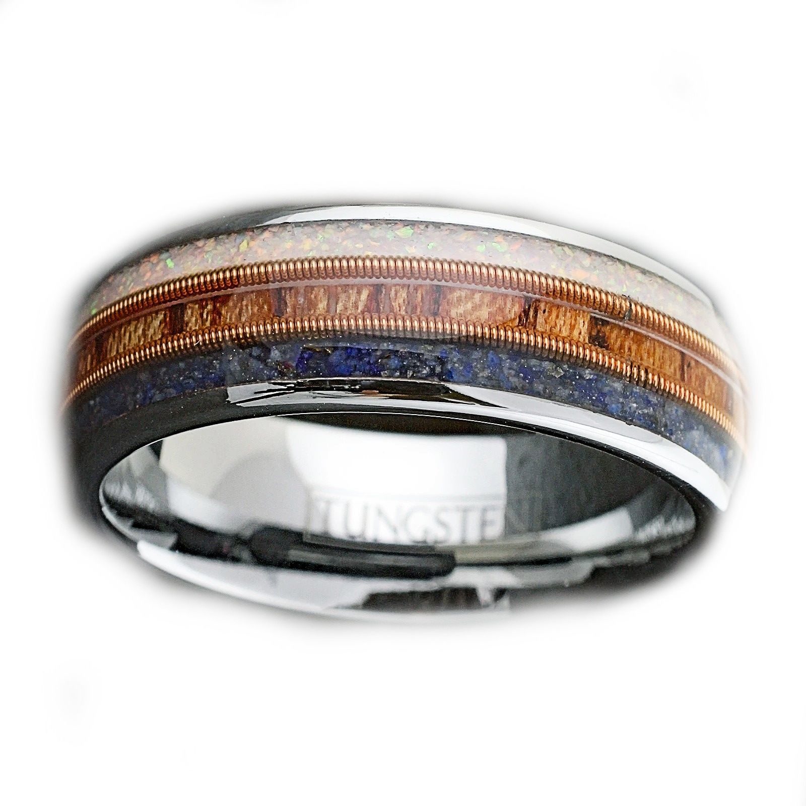 Other Tungsten Carbide Ring Wire Inlay Blue Lapis Rosewood & Opal Size ONE SIZE - 1 Thumbnail