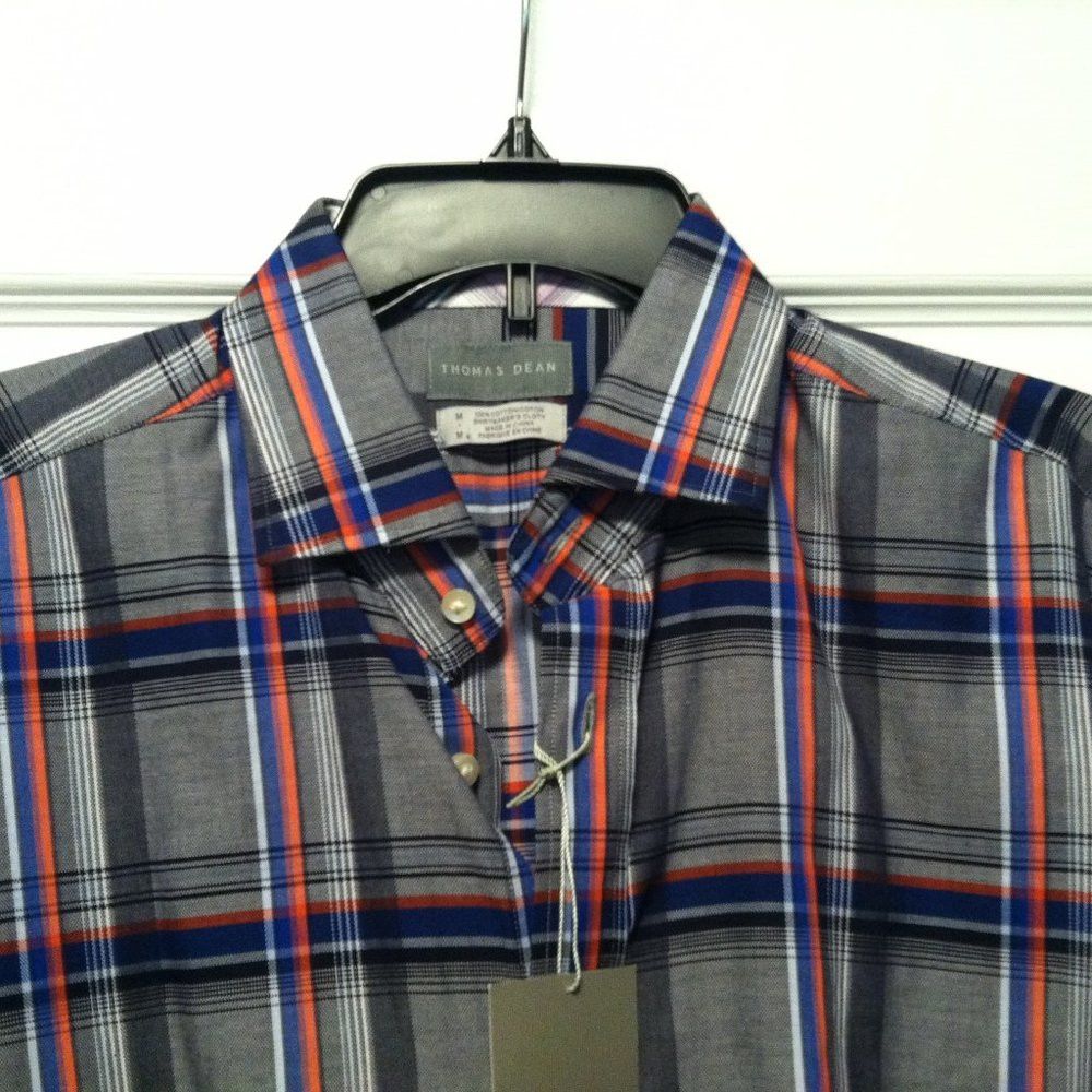 Thomas Dean THOMAS DEAN MENS NEW GRAY 100%COTTON CASUAL SHIRT SIZE: M Size US M / EU 48-50 / 2 - 1 Thumbnail