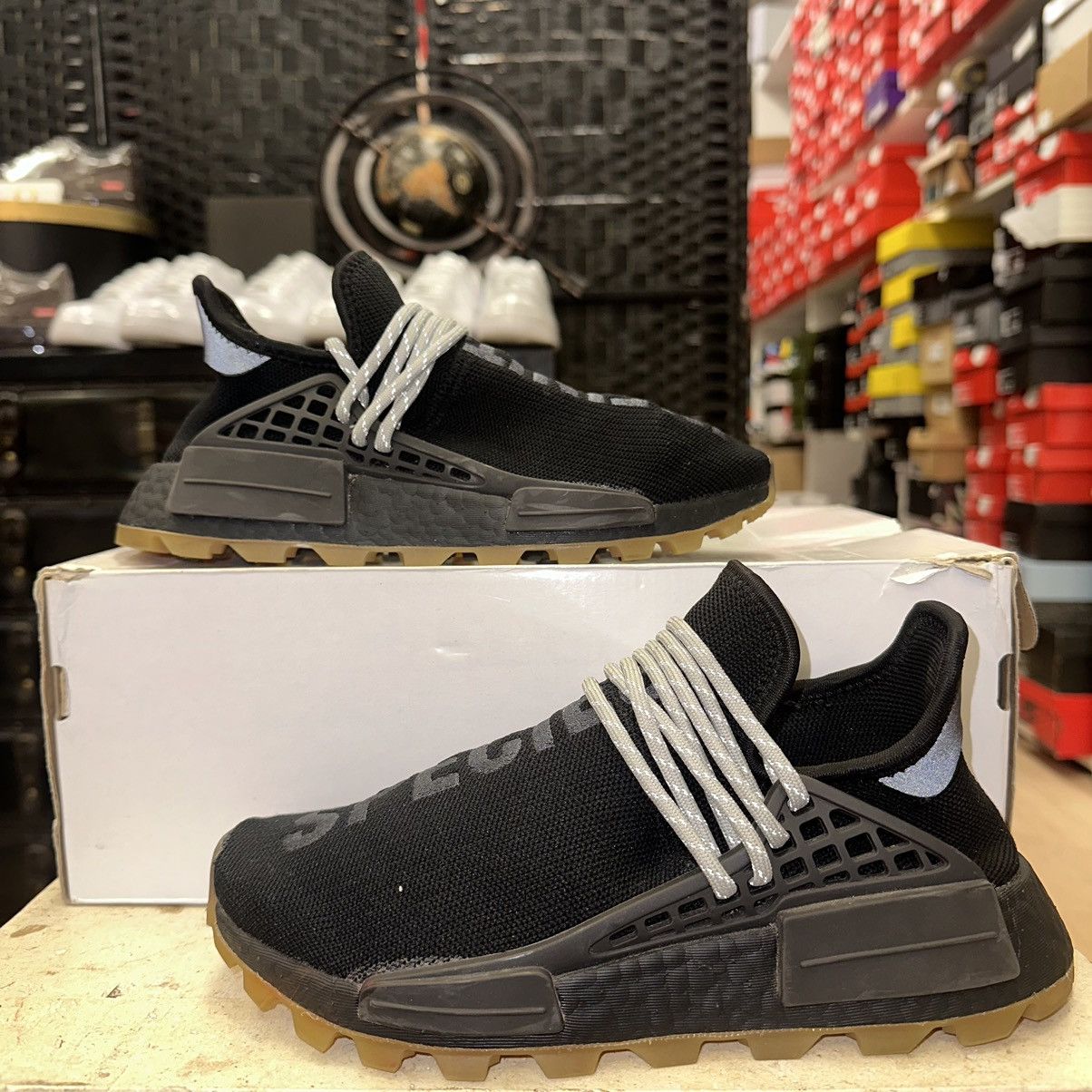 image of Size 4.5Y (6W) - Adidas Nmd Human Race Trail X Pharrell Shoes in Black, Women's