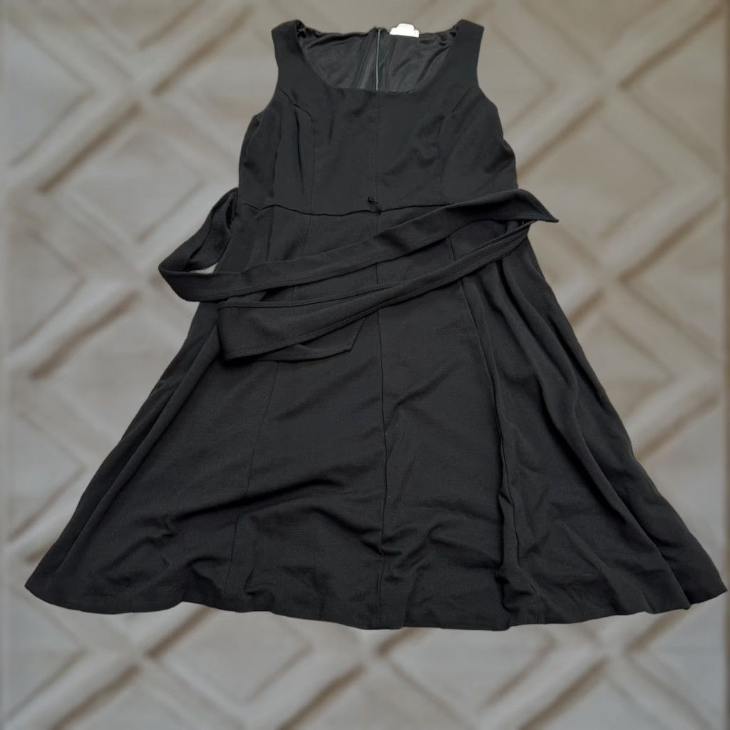 Vintage Kate Hill Dress Womens 14 Black Square Neck Sleeveless Belted A-Line Knee Length Size XL / US 12-14 / IT 48-50 - 1 Thumbnail