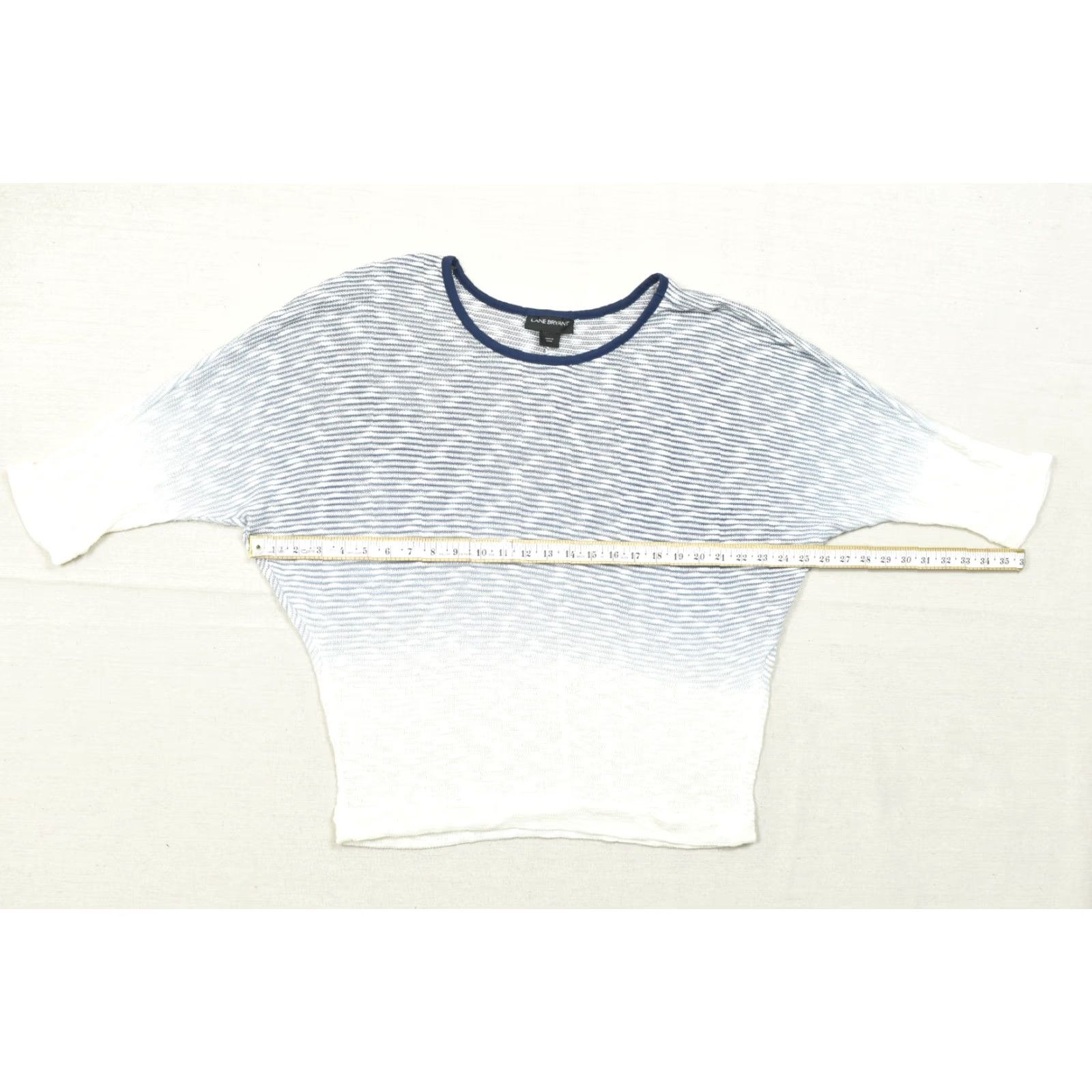 Vintage Lane Bryant Women 14/16 Blue White Ombre Striped Knit Dolman Sleeve Top Shirt Pullover Round Neck Short Sleeve Casual Basic Knit Top Mens? Size XL / US 12-14 / IT 48-50 - 3 Thumbnail