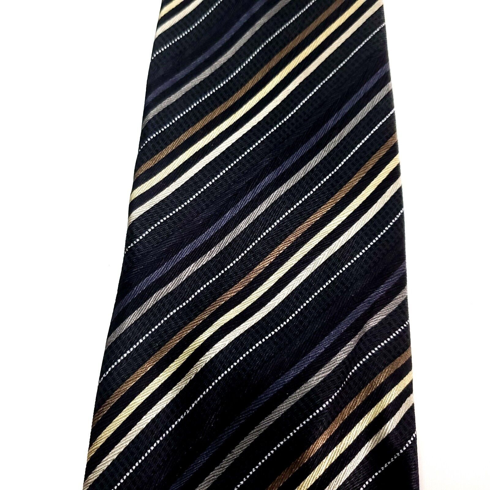 Designer Geoffrey Beene Silk Tie Gray Blue Striped Woven Wide Size ONE SIZE - 2 Thumbnail