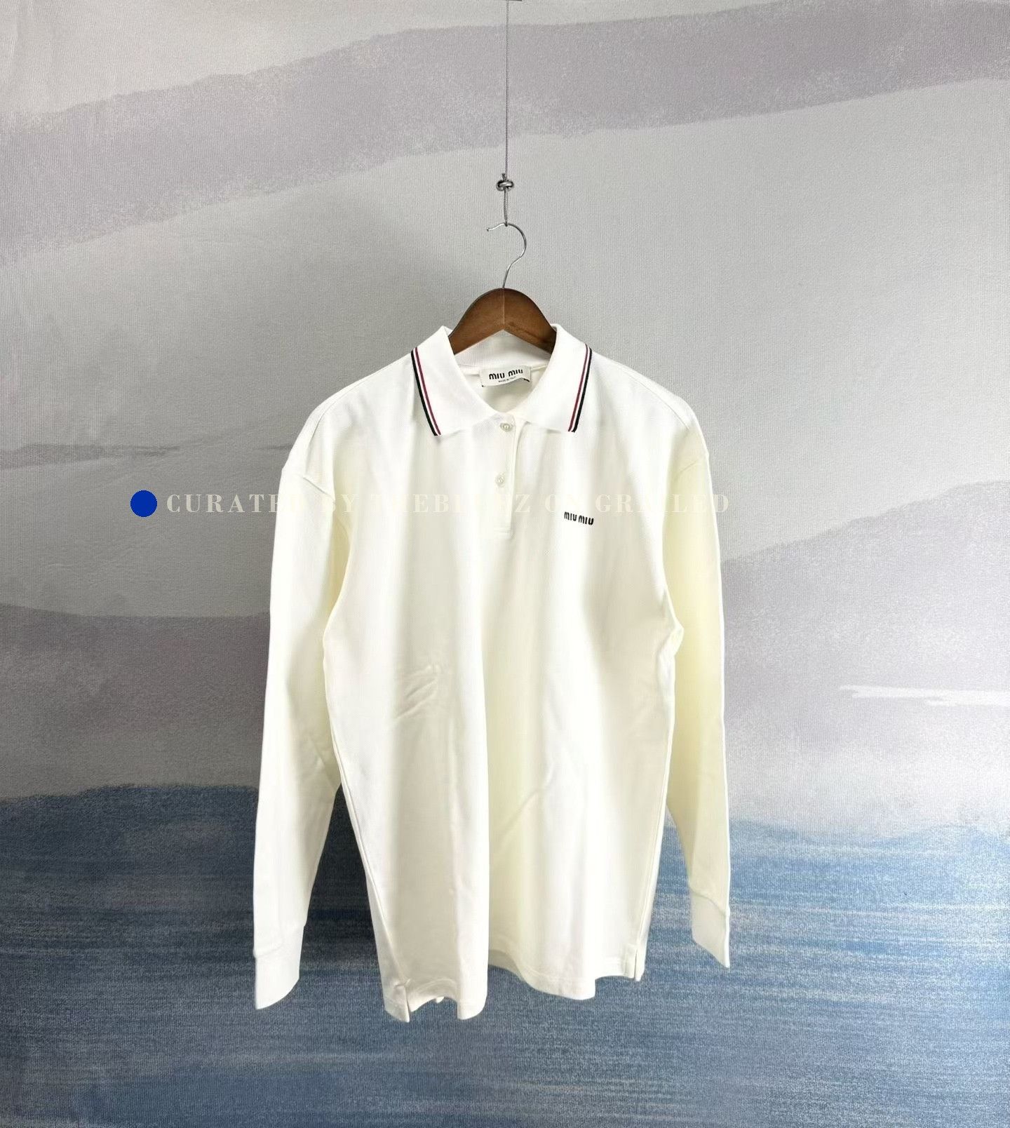 Miu Miu Miu Miu White Striped Collar Embroidered Polo Size M / US 6-8 / IT 42-44 - 1 Thumbnail