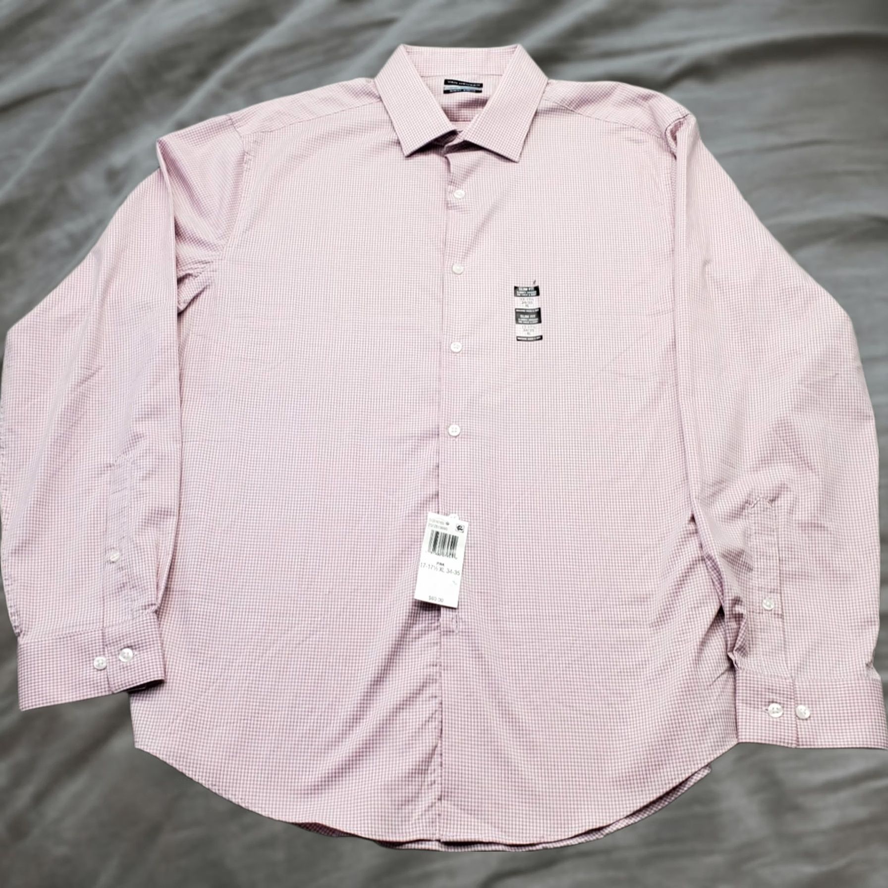Van Heusen Van Heusen Dress Shirt Mens XL Pink Gingham Comfort Slim Button-Up Size 46R - 1 Thumbnail